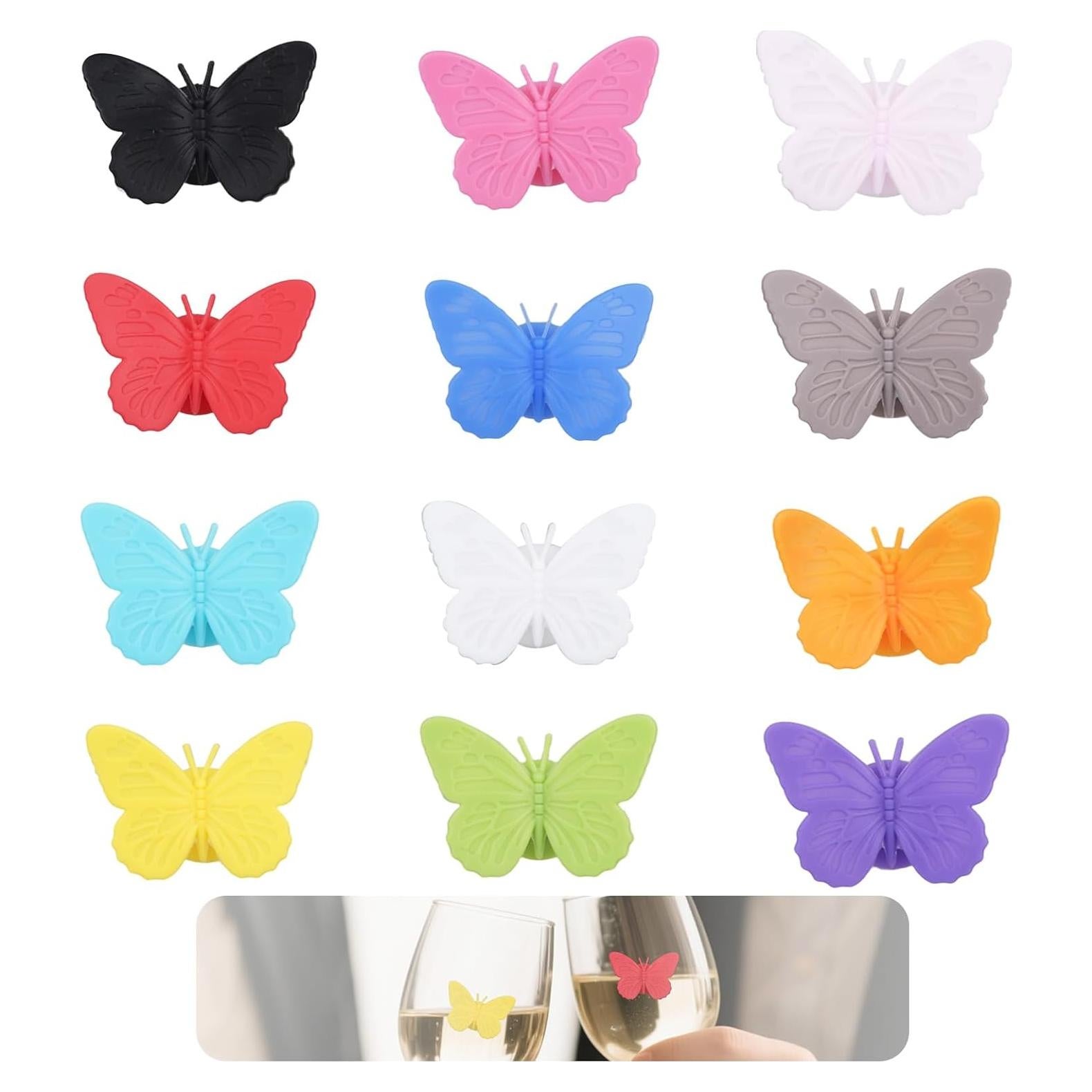 12 Encantos de Vino Mariposa Silicona Reutilizables Multicolor