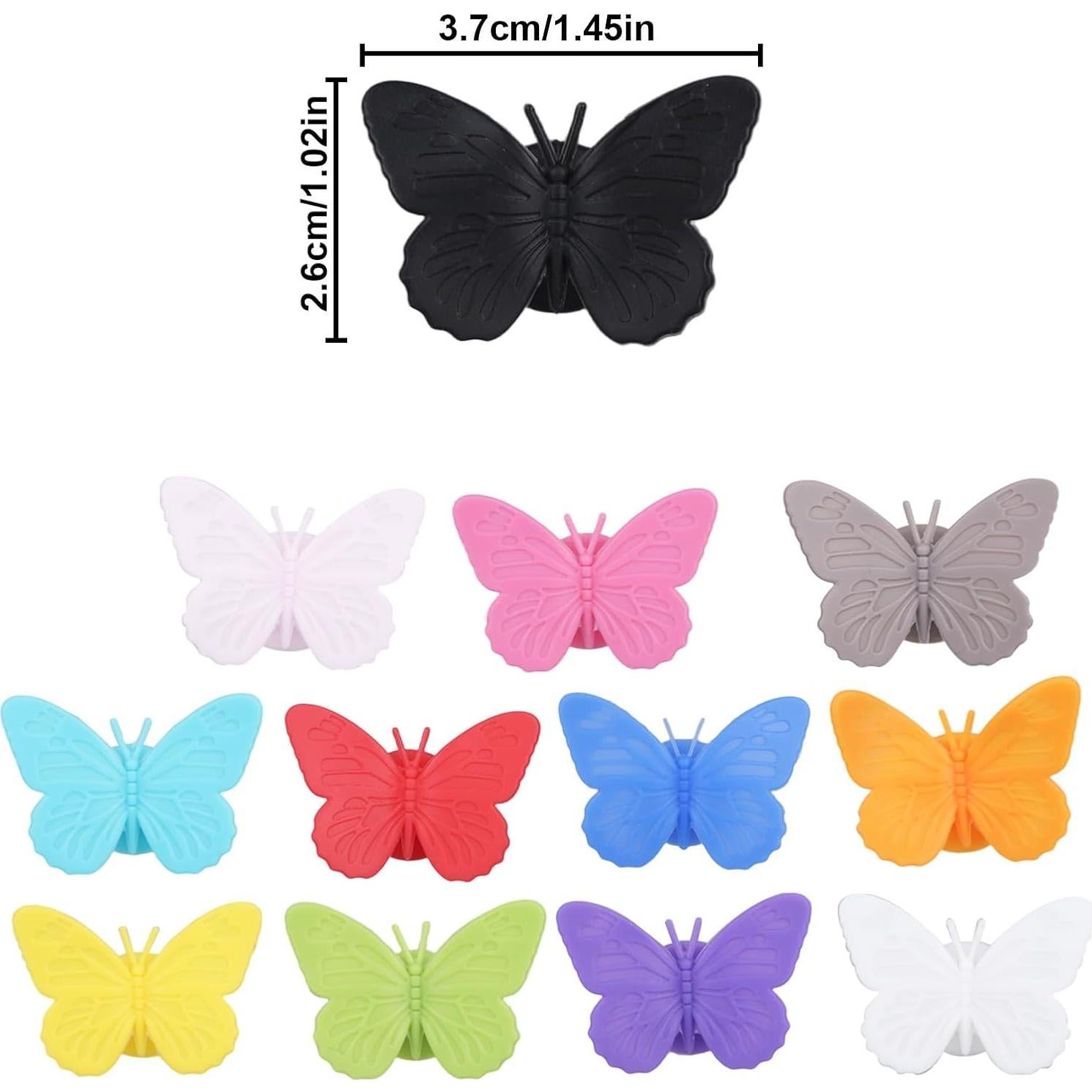 12 Encantos de Vino Mariposa Silicona Reutilizables Multicolor