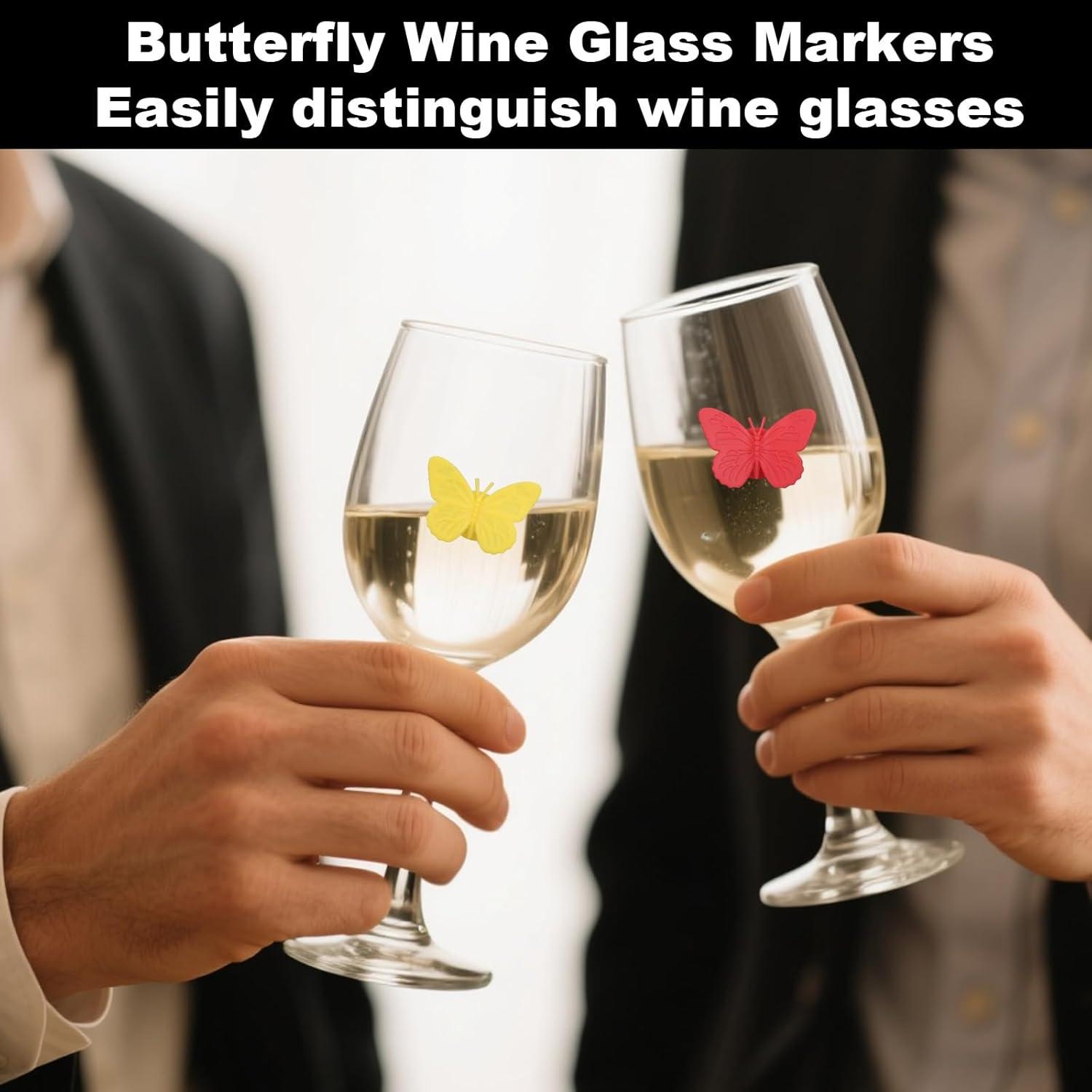 12 Encantos de Vino Mariposa Silicona Reutilizables Multicolor