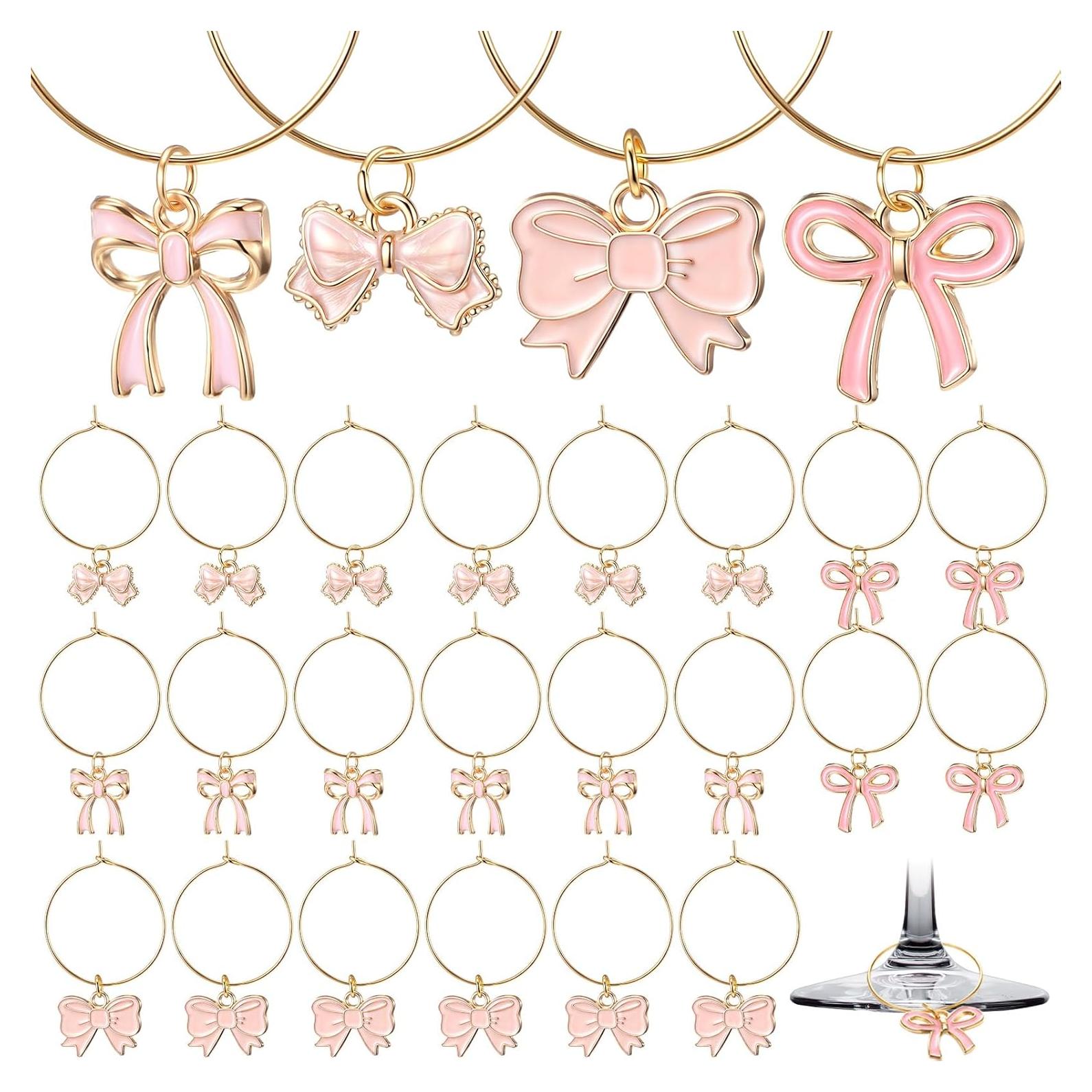 Adornos para Copas de Vino Landical 24 Pcs Lazos Rosa