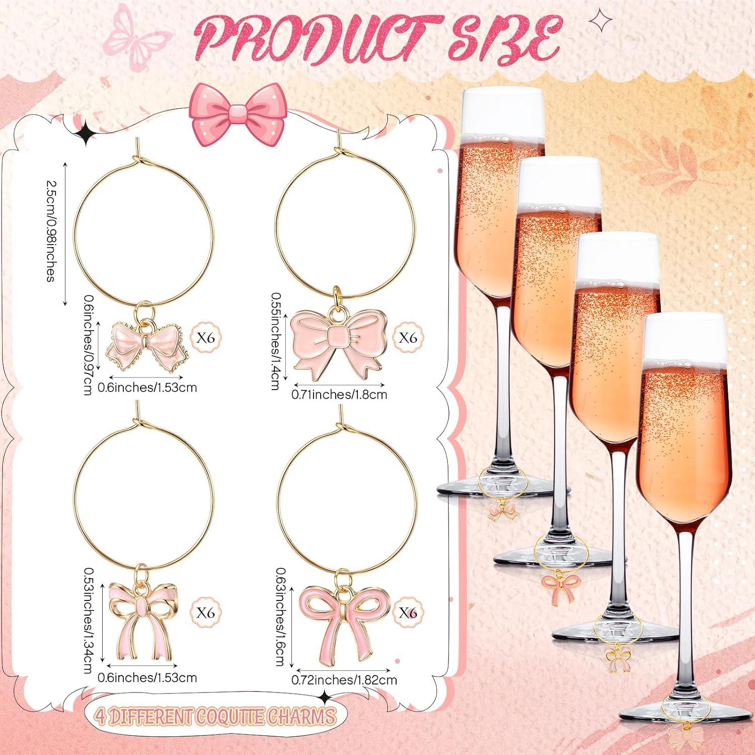 Adornos para Copas de Vino Landical 24 Pcs Lazos Rosa