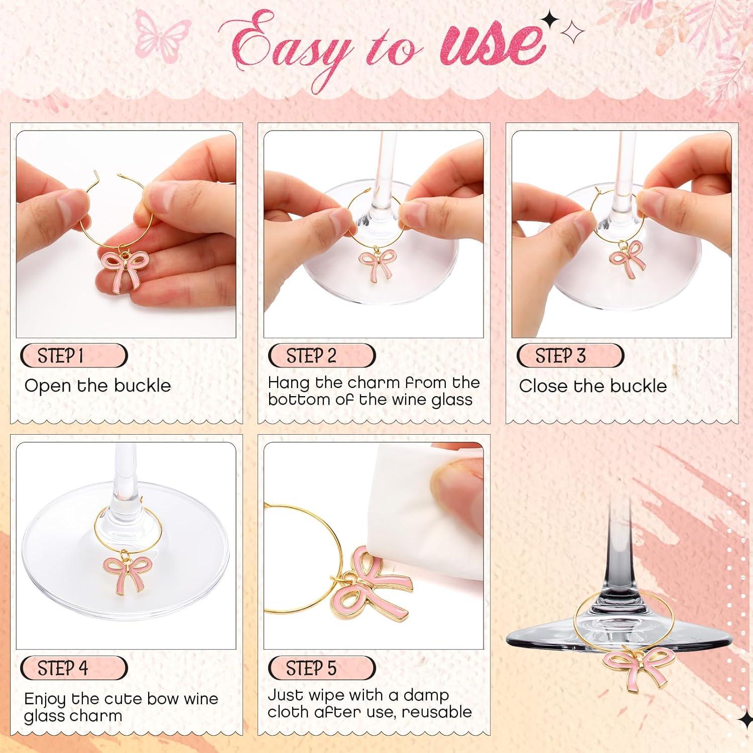 Adornos para Copas de Vino Landical 24 Pcs Lazos Rosa