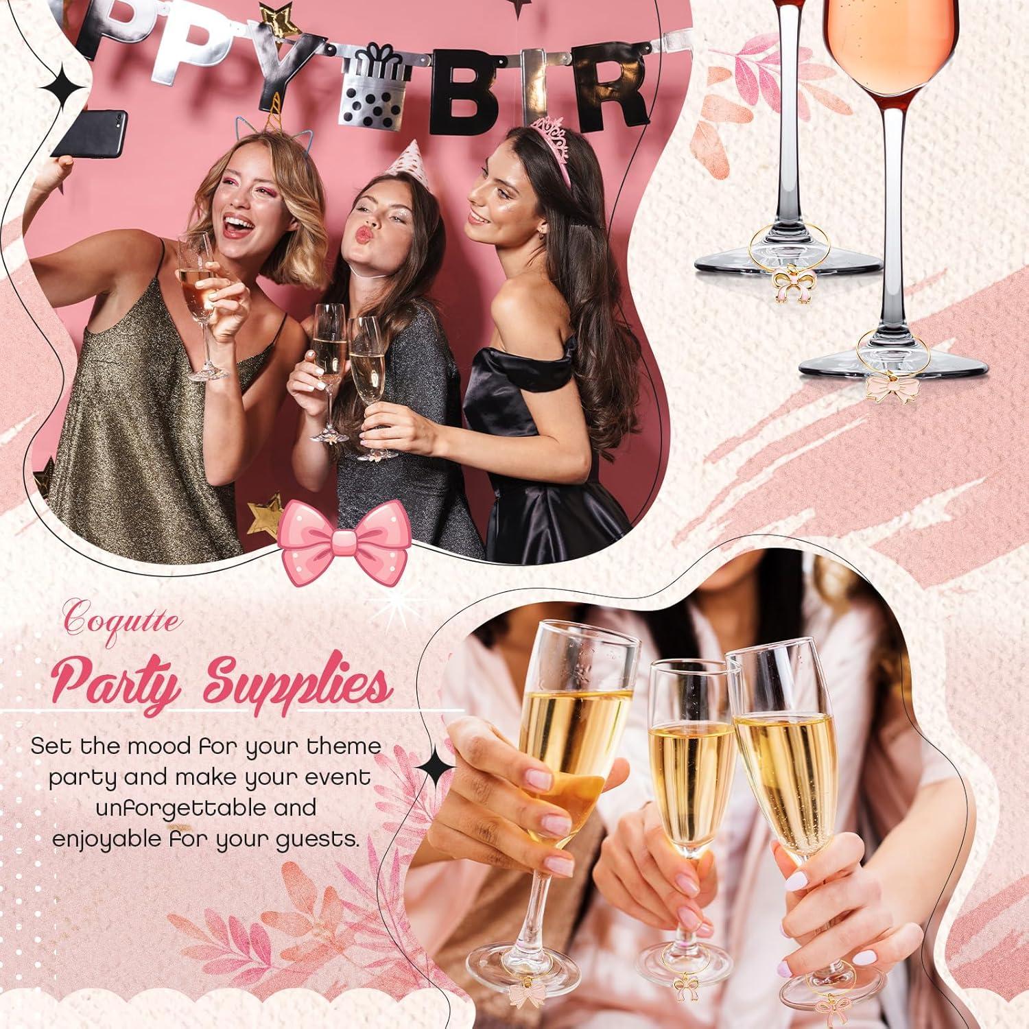 Adornos para Copas de Vino Landical 24 Pcs Lazos Rosa