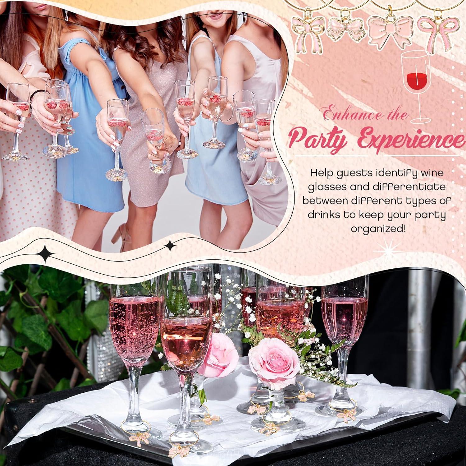 Adornos para Copas de Vino Landical 24 Pcs Lazos Rosa