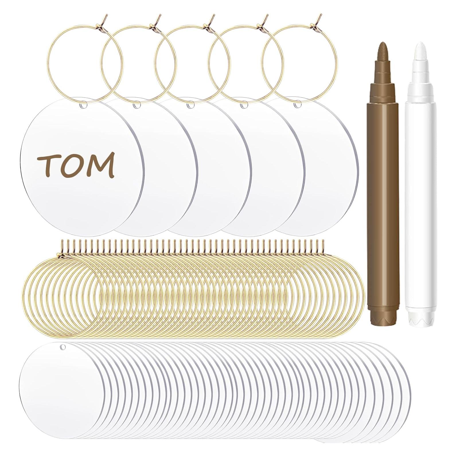 50 Etiquetas Acrílicas para Copas de Vino IAXSEE con Marcadores