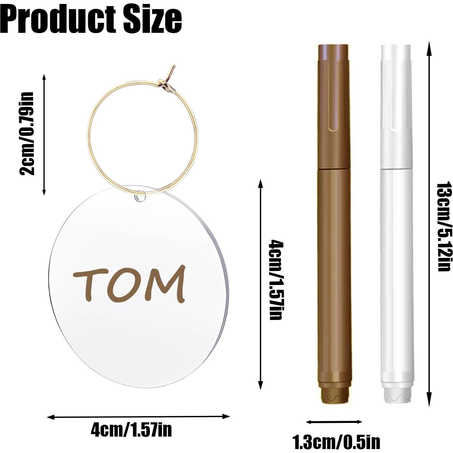 50 Etiquetas Acrílicas para Copas de Vino IAXSEE con Marcadores