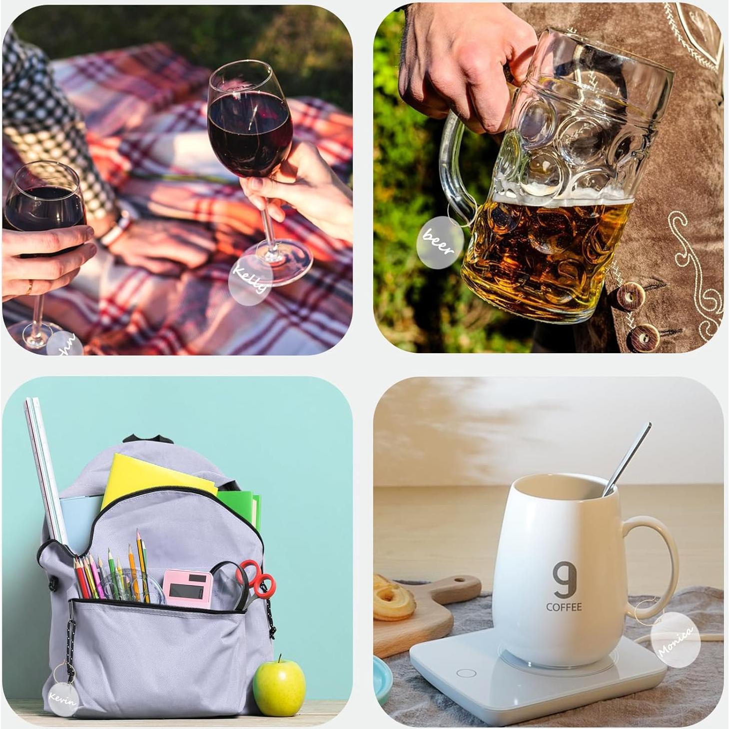 50 Etiquetas Acrílicas para Copas de Vino IAXSEE con Marcadores