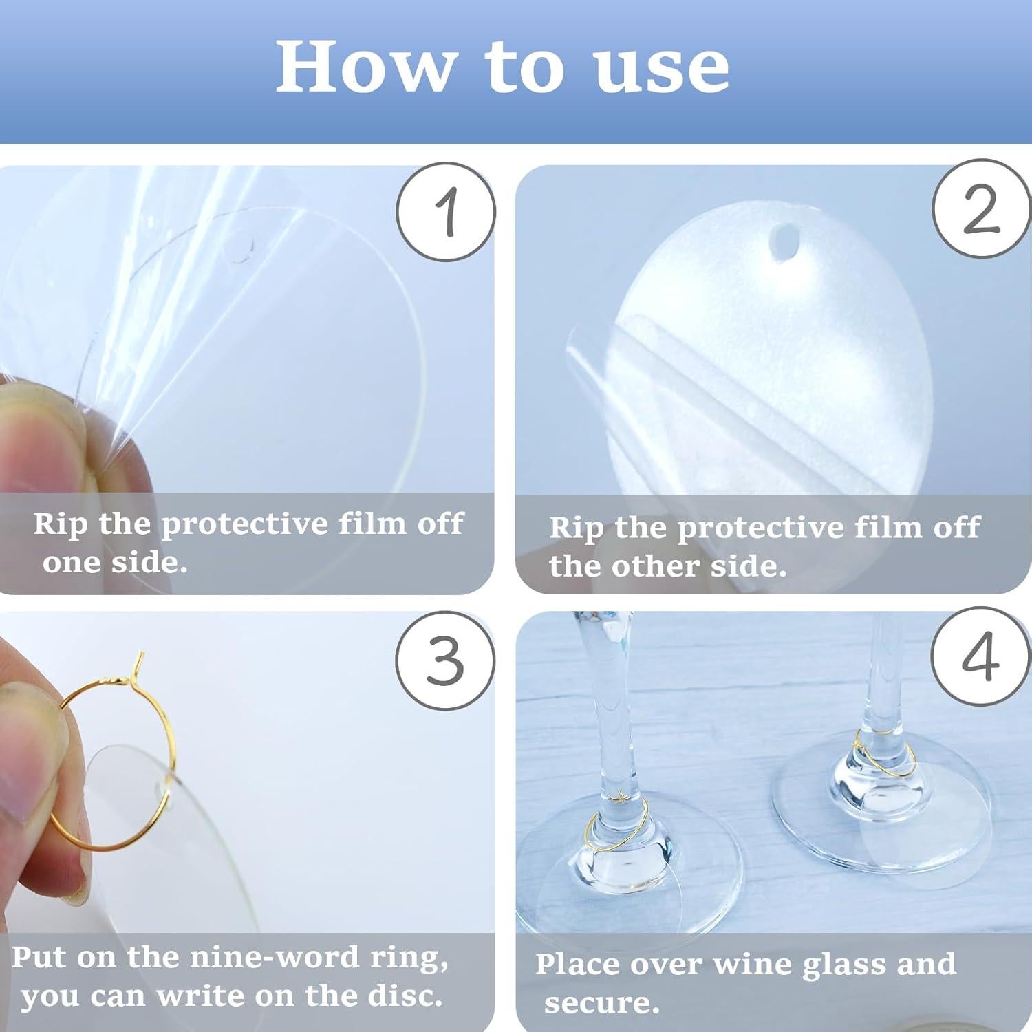 50 Etiquetas Acrílicas para Copas de Vino IAXSEE con Marcadores