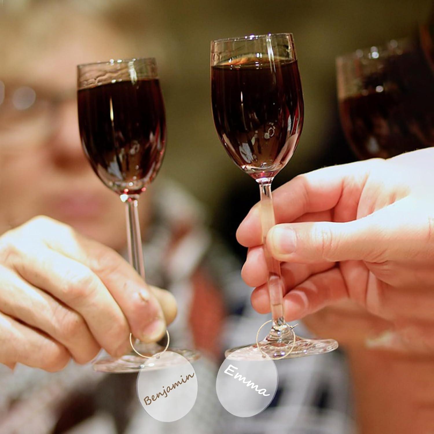 50 Etiquetas Acrílicas para Copas de Vino IAXSEE con Marcadores