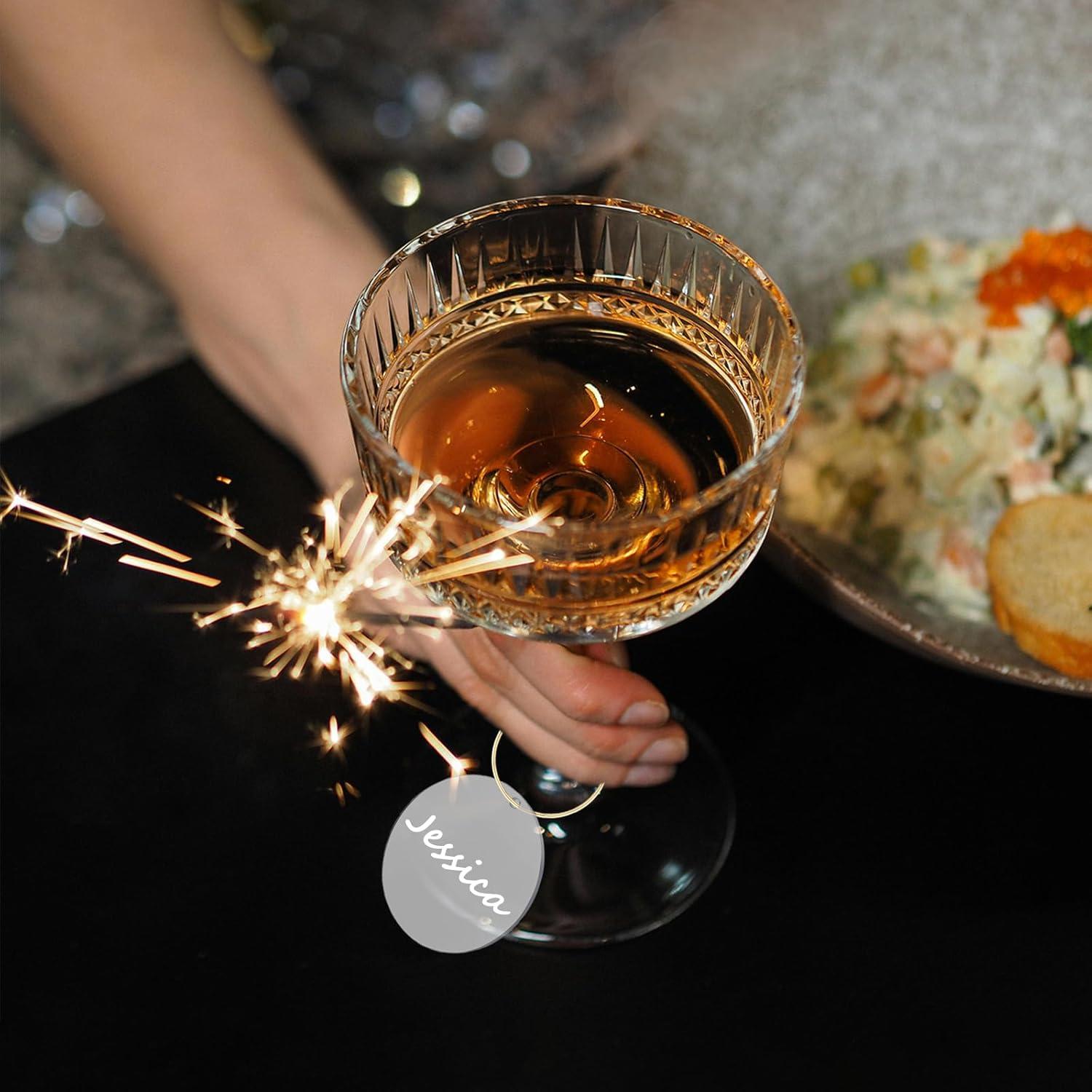 50 Etiquetas Acrílicas para Copas de Vino IAXSEE con Marcadores