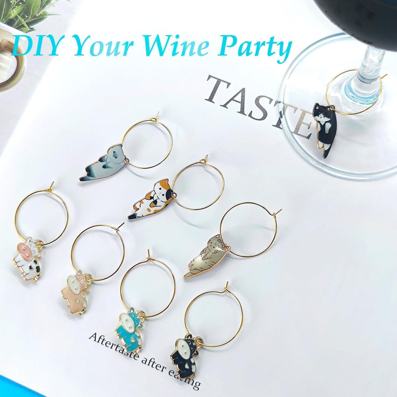 Juego de 8 Charms de Vino Sopopal - Animales Lindos de Vaca y Gato