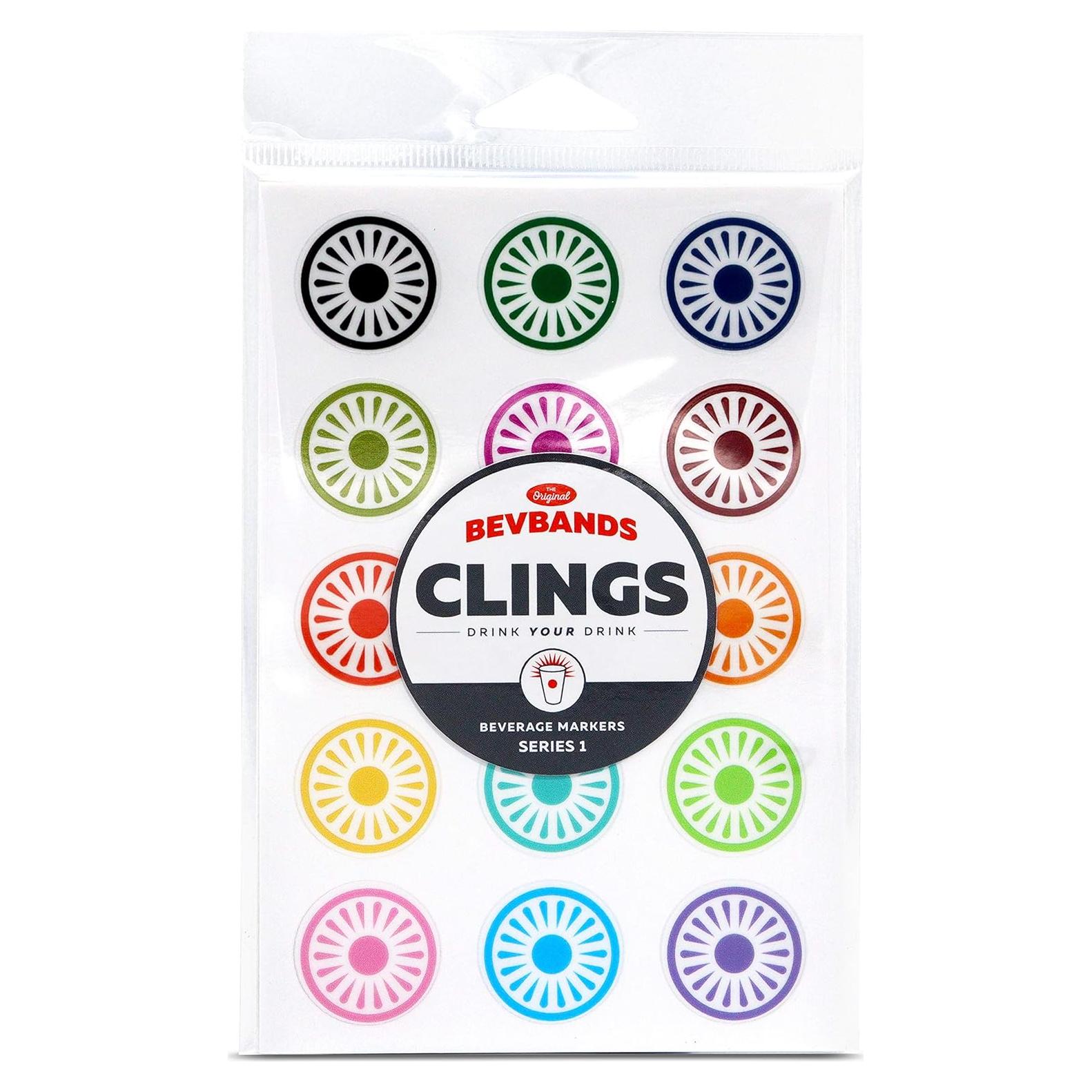 Marcadores de Bebida BevBands Static Cling - 30 Adhesivos Reutilizables