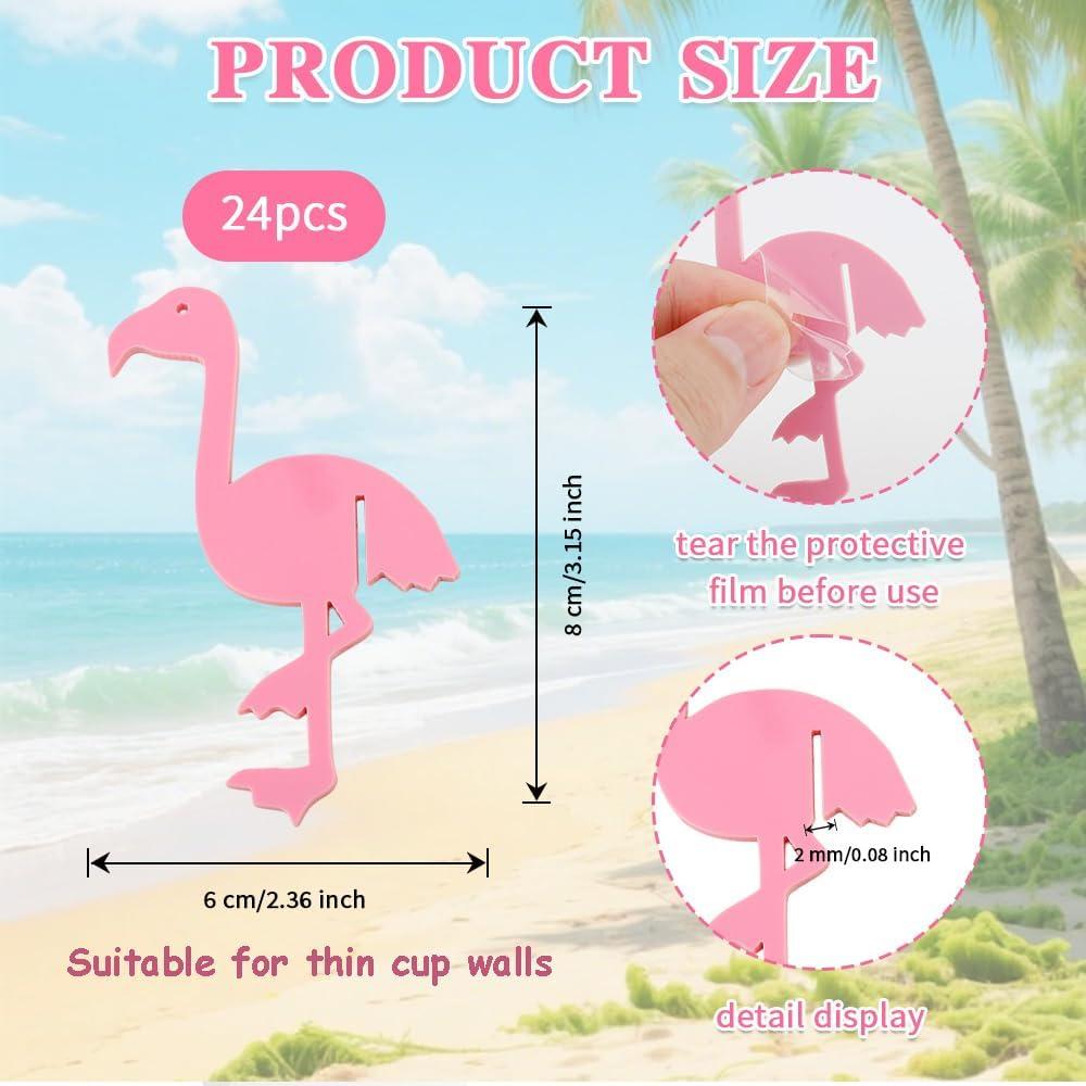 Marcadores de Bebida Flamenco Rosa - 24 Pcs Acrílico para Copas