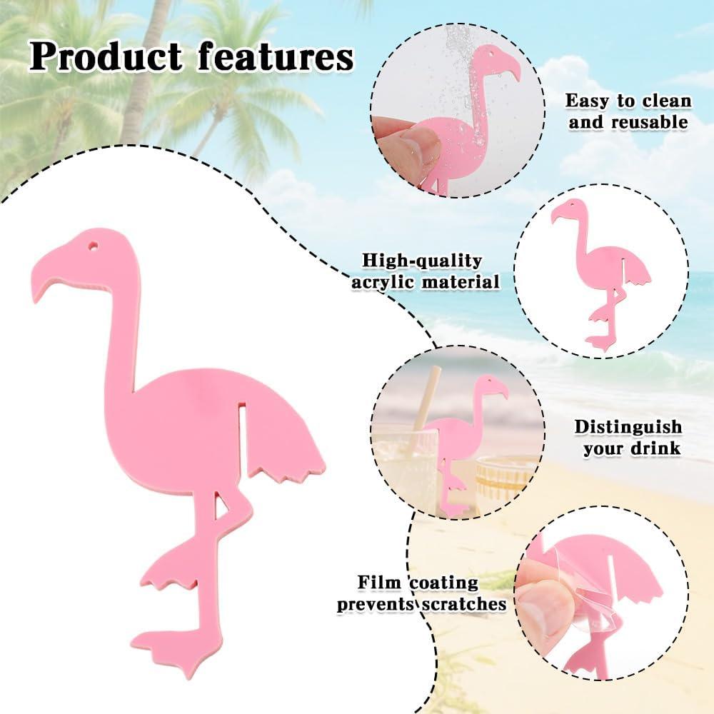 Marcadores de Bebida Flamenco Rosa - 24 Pcs Acrílico para Copas