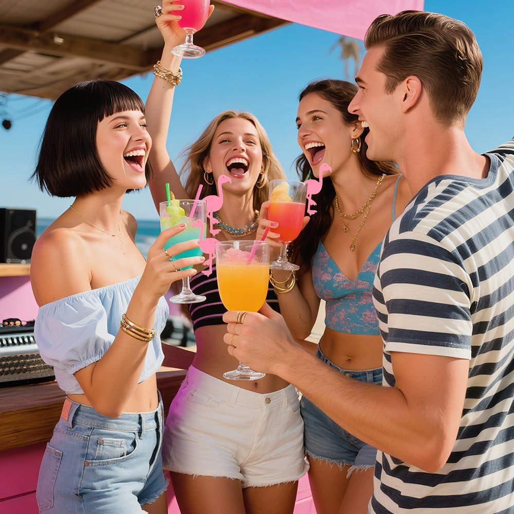 Marcadores de Bebida Flamenco Rosa - 24 Pcs Acrílico para Copas