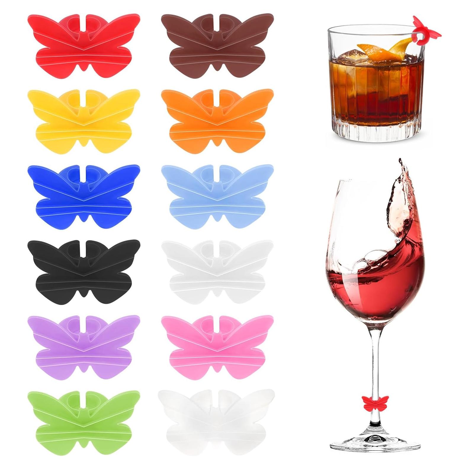 12 Marcadores de Copas de Vino Mariposa Matwsec - Silicona Colorida