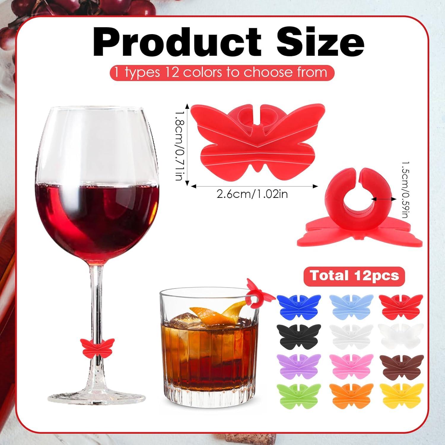 12 Marcadores de Copas de Vino Mariposa Matwsec - Silicona Colorida