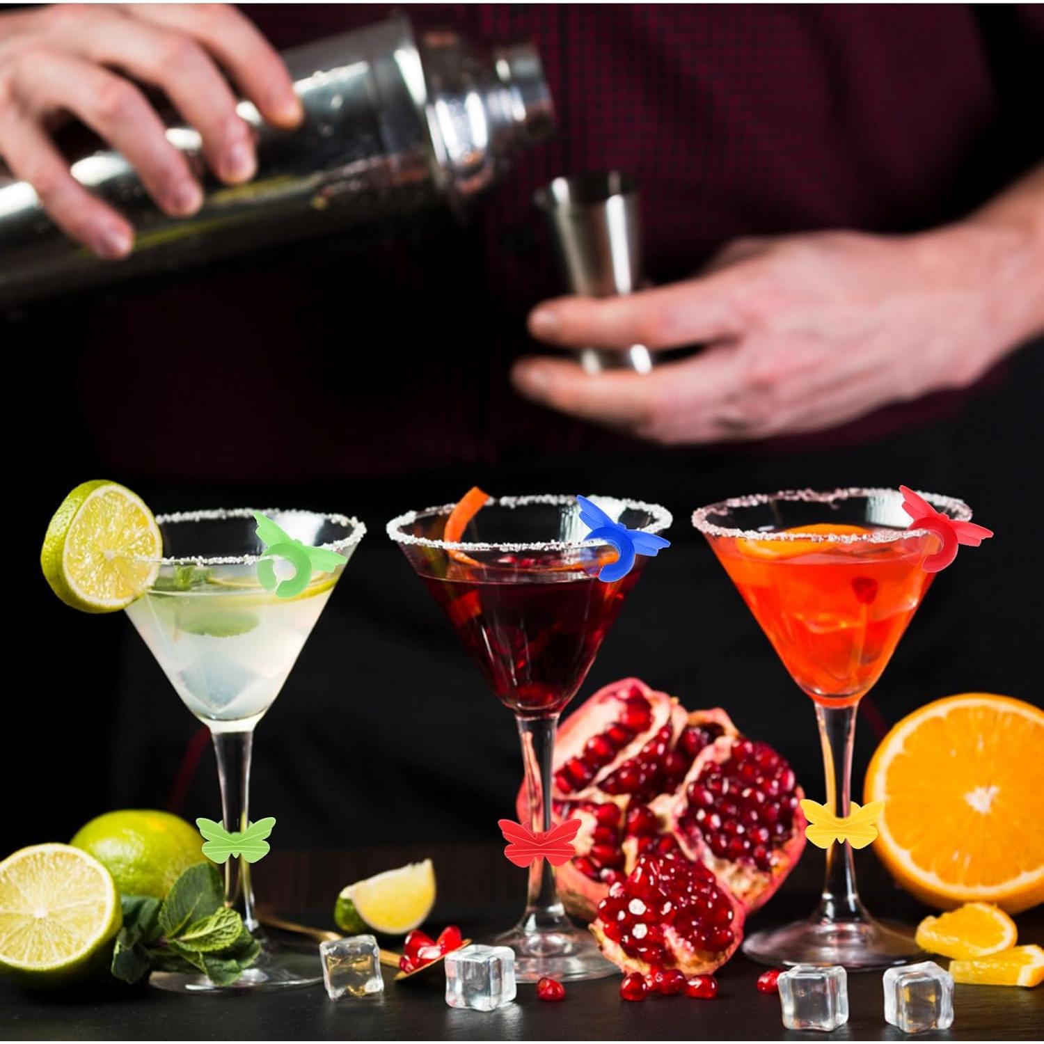 12 Marcadores de Copas de Vino Mariposa Matwsec - Silicona Colorida