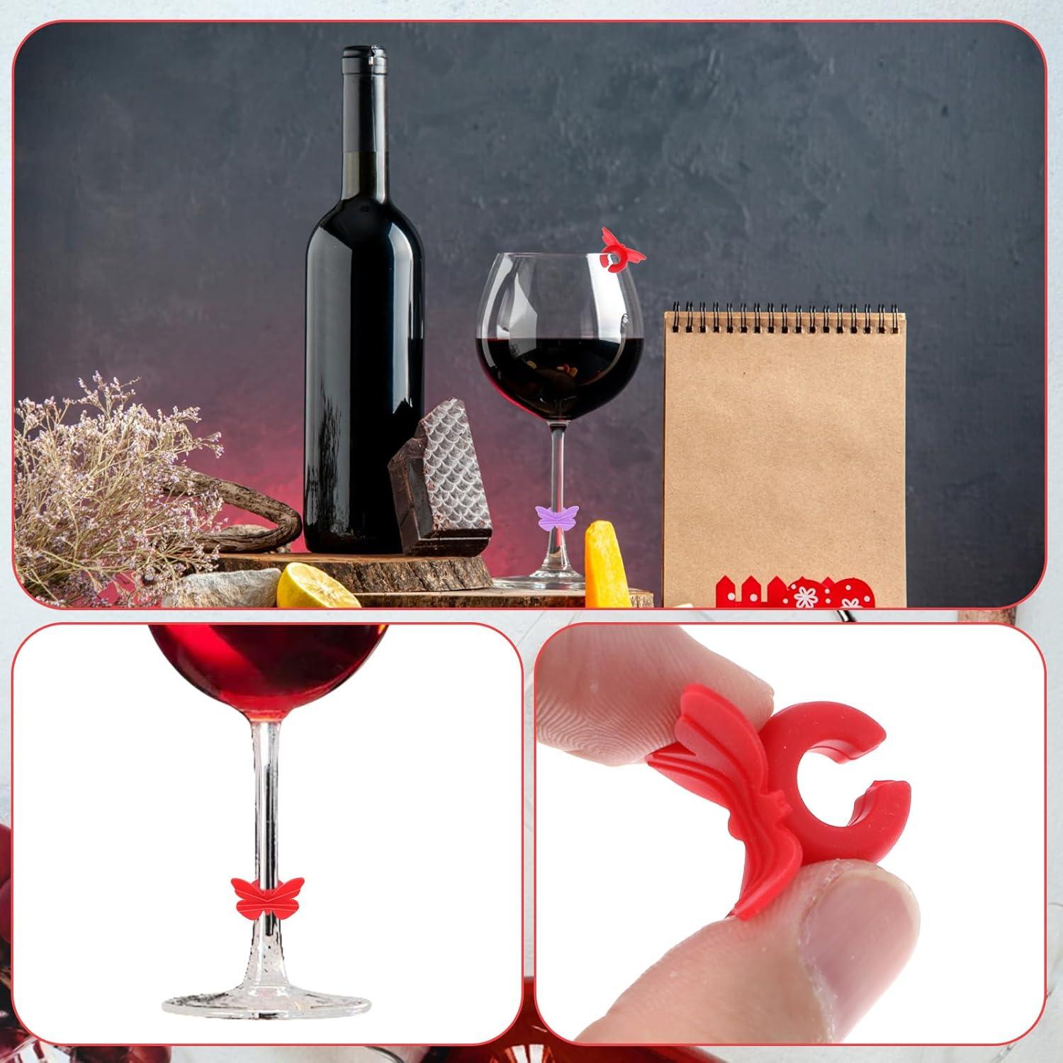 12 Marcadores de Copas de Vino Mariposa Matwsec - Silicona Colorida