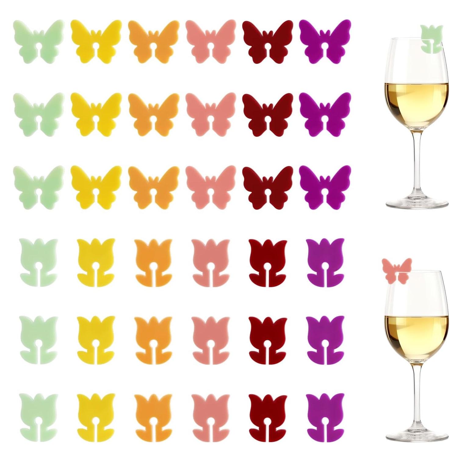 Marcadores de Bebida Reutilizables Lasuroa 36pcs Mariposa y Flor