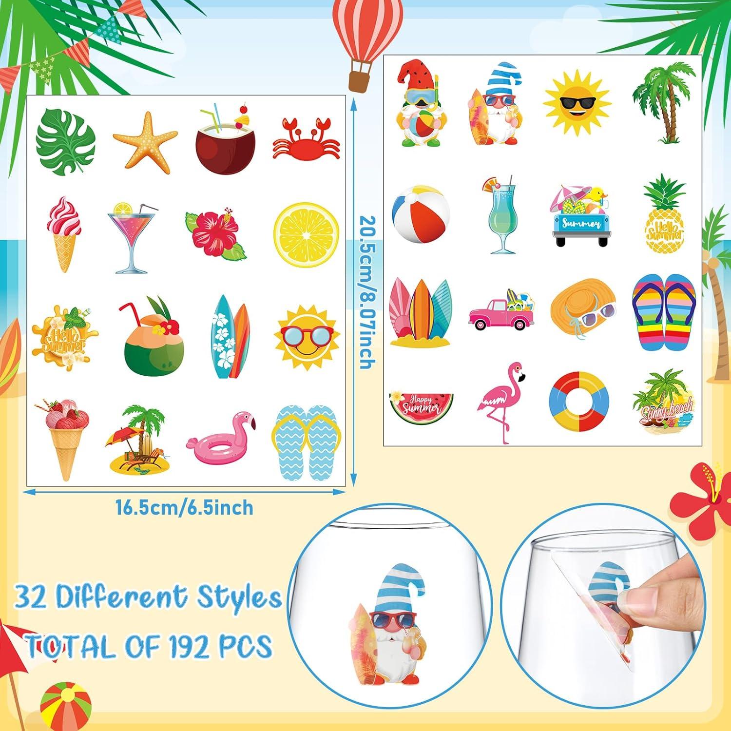 192 Pegatinas de Vino de Playa Watersay - Estilo Luau