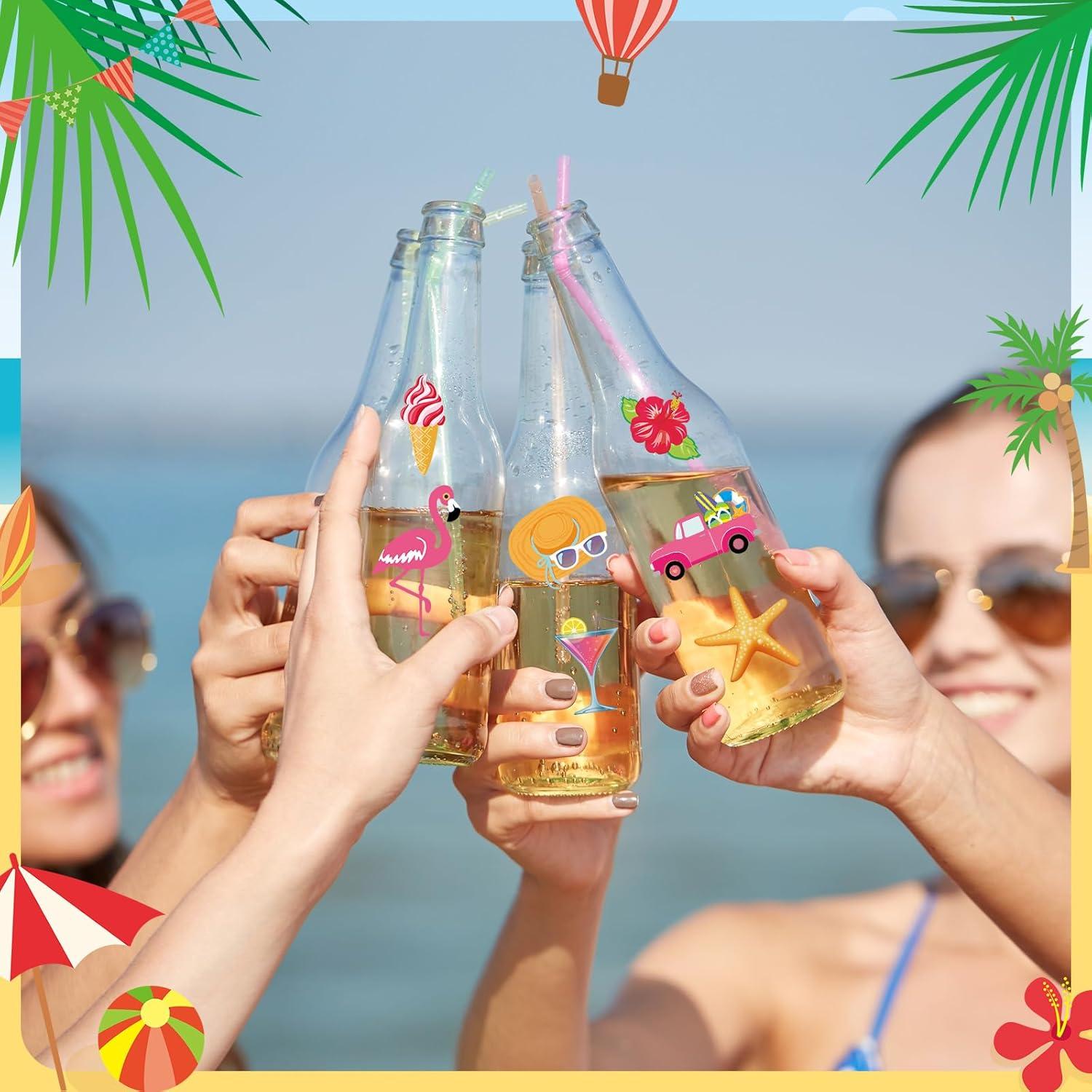 192 Pegatinas de Vino de Playa Watersay - Estilo Luau