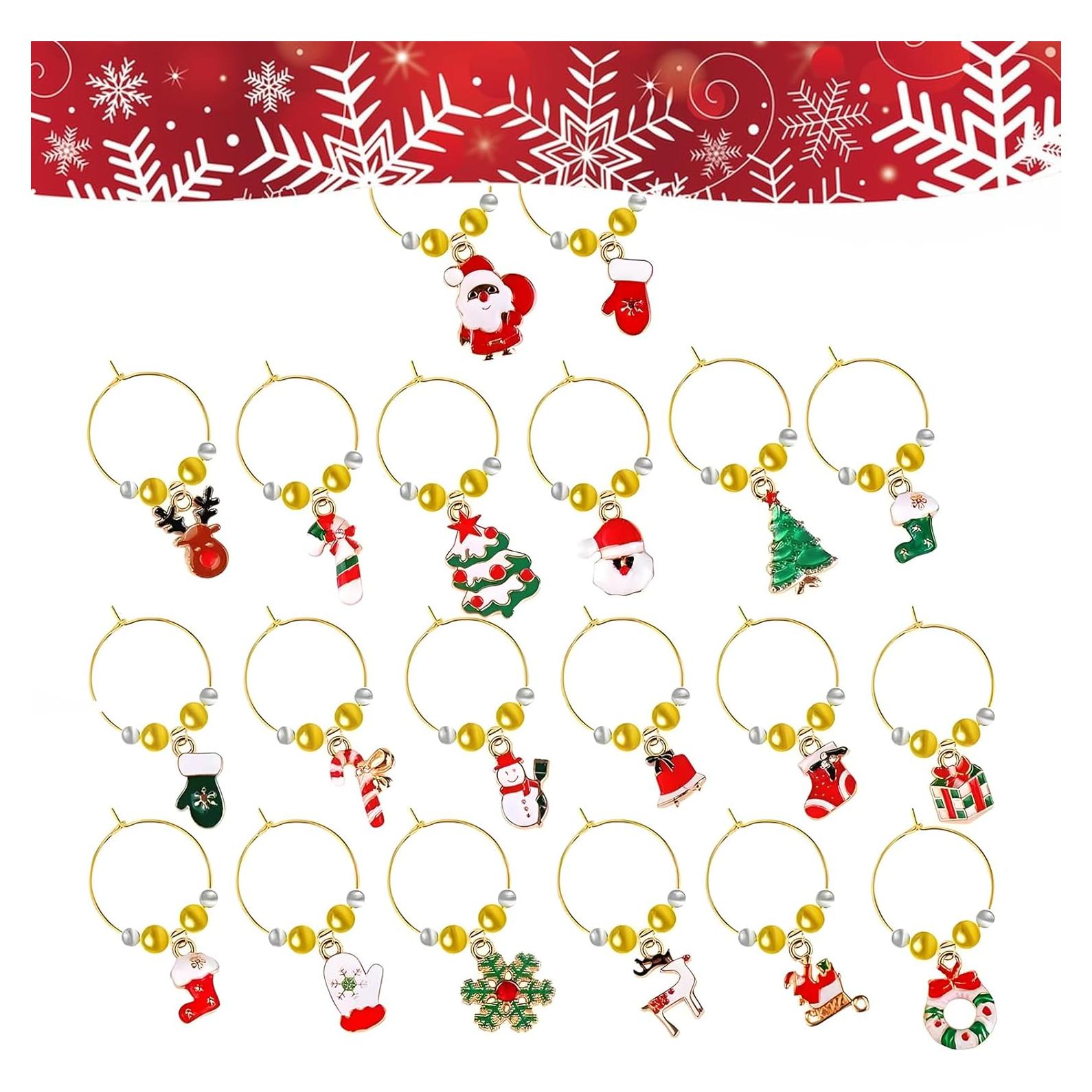 20 Adornos para Copas de Vino de Navidad Ordaily - Marcadores Reutilizables