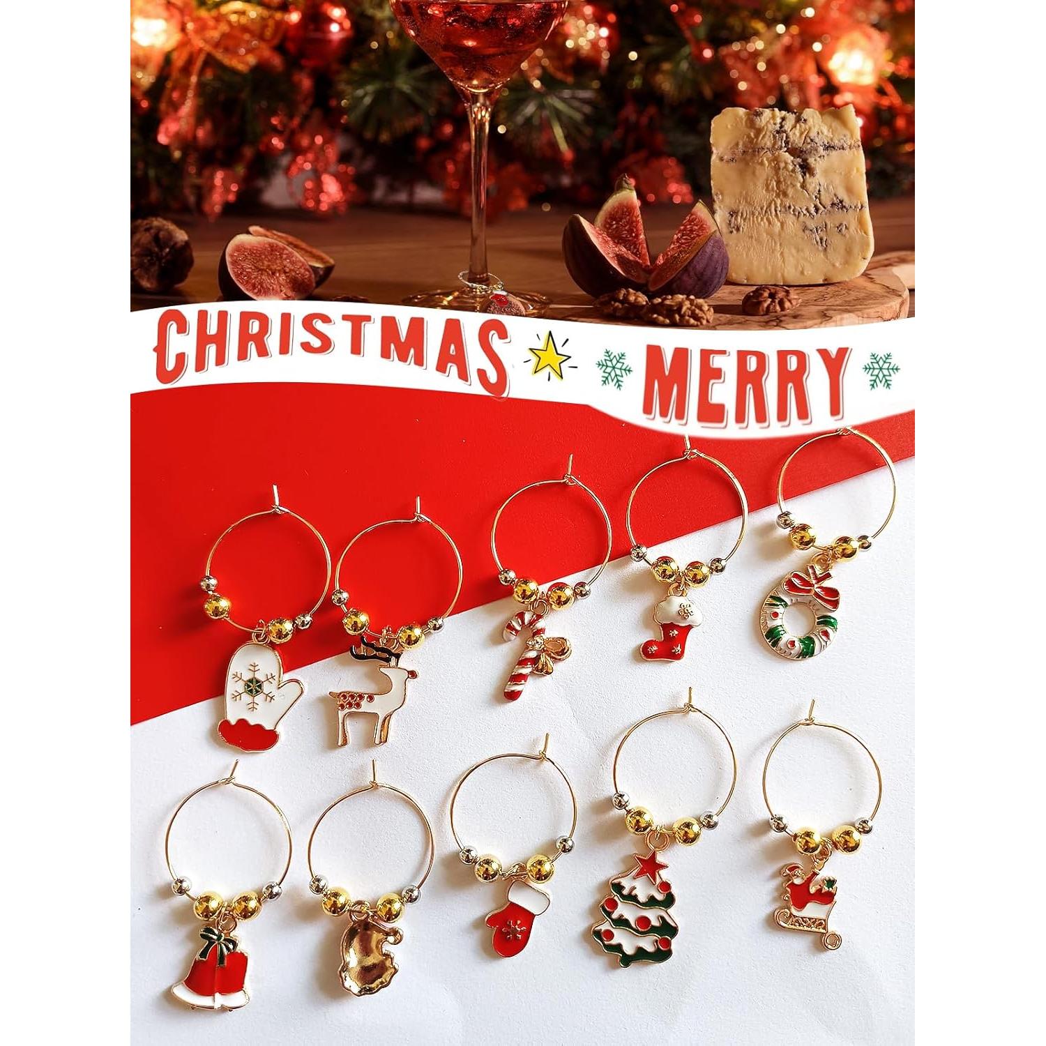 20 Adornos para Copas de Vino de Navidad Ordaily - Marcadores Reutilizables