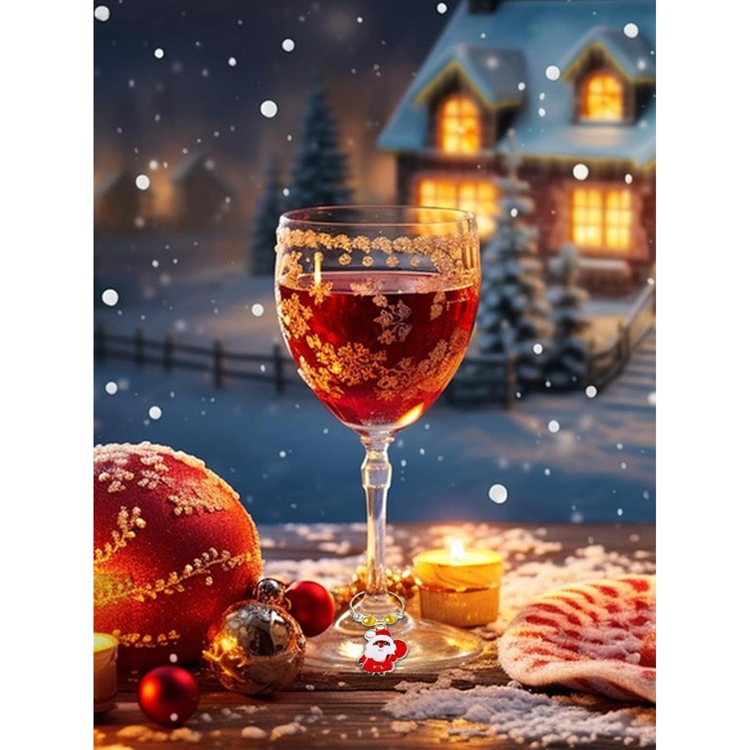 20 Adornos para Copas de Vino de Navidad Ordaily - Marcadores Reutilizables
