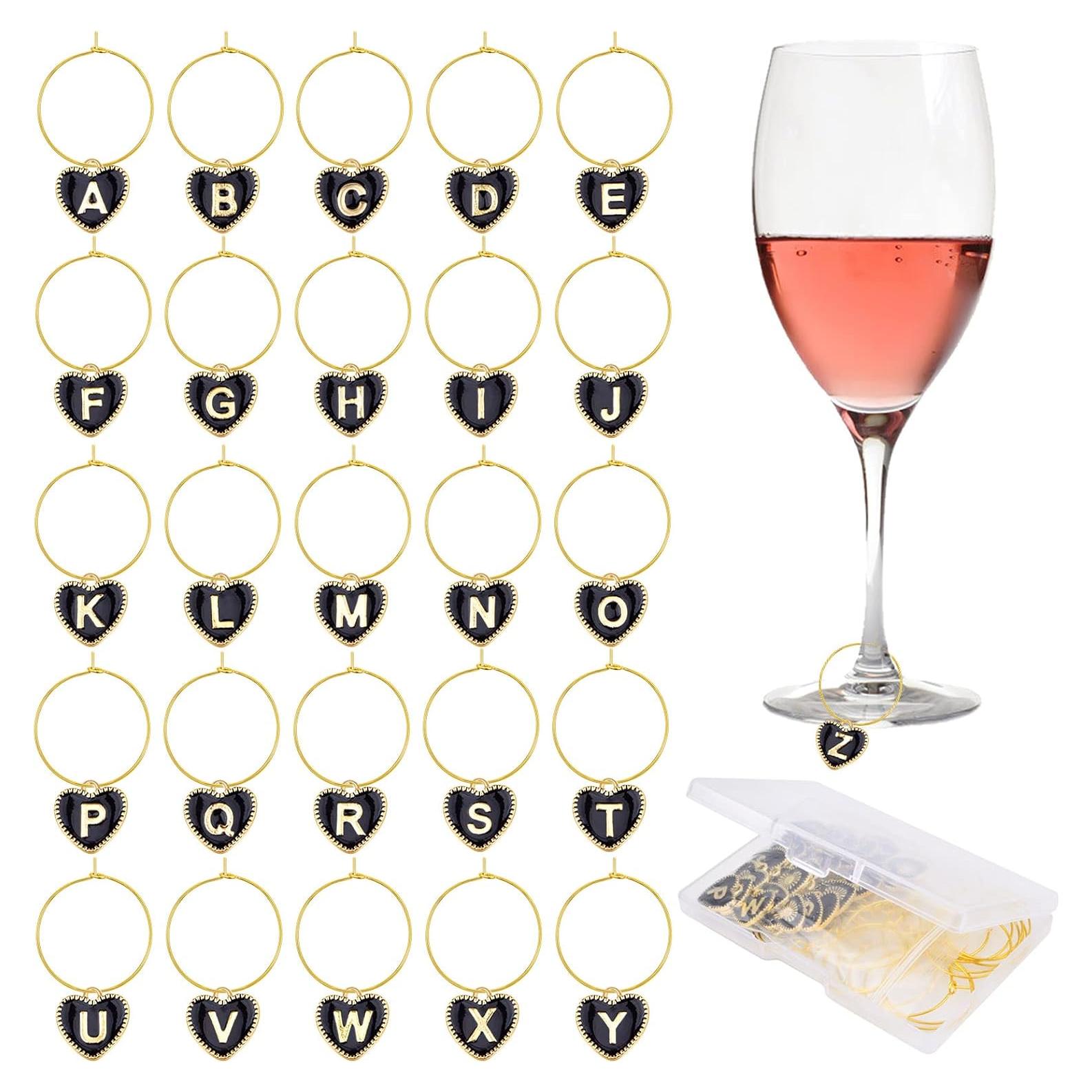 30 Anillos Marcadores para Copas de Vino + 26 Encantos Letras