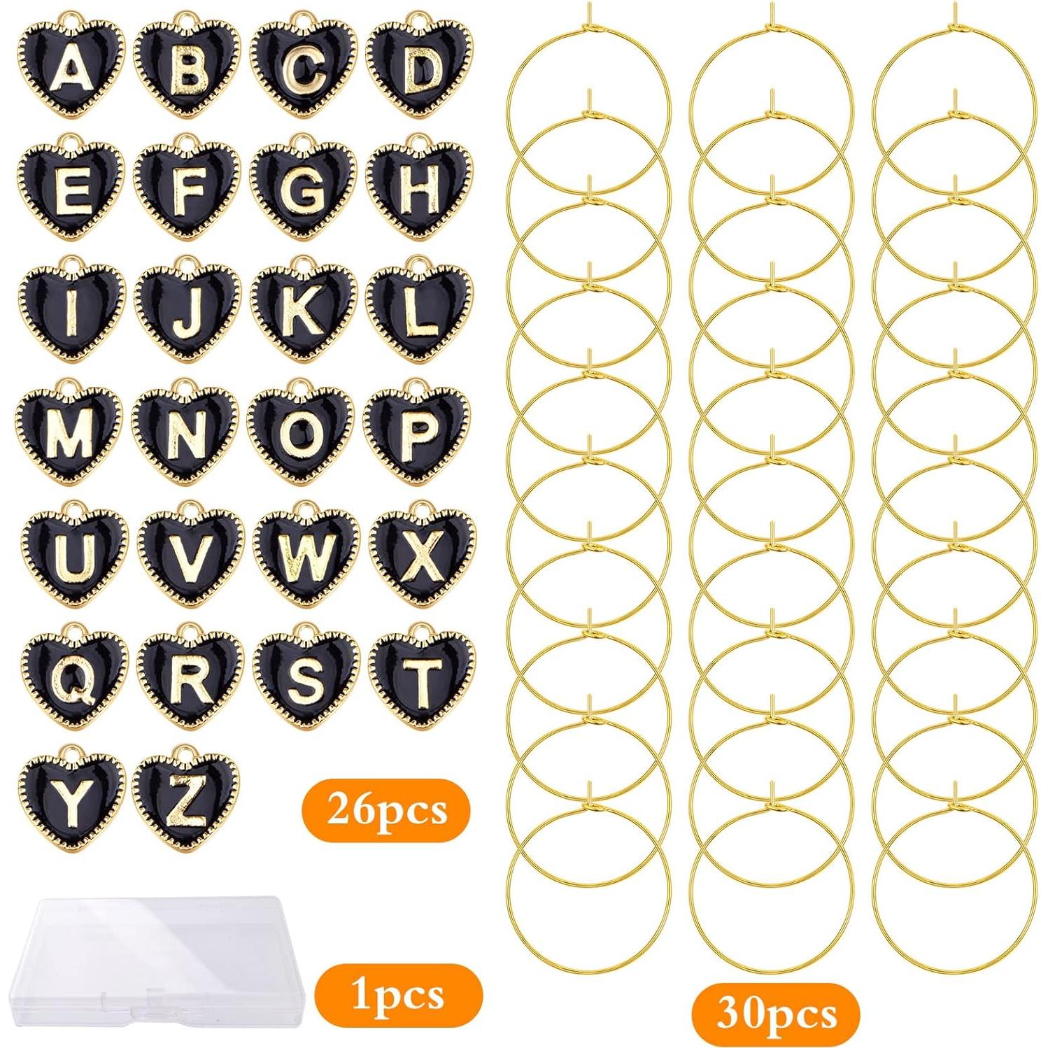 30 Anillos Marcadores para Copas de Vino + 26 Encantos Letras