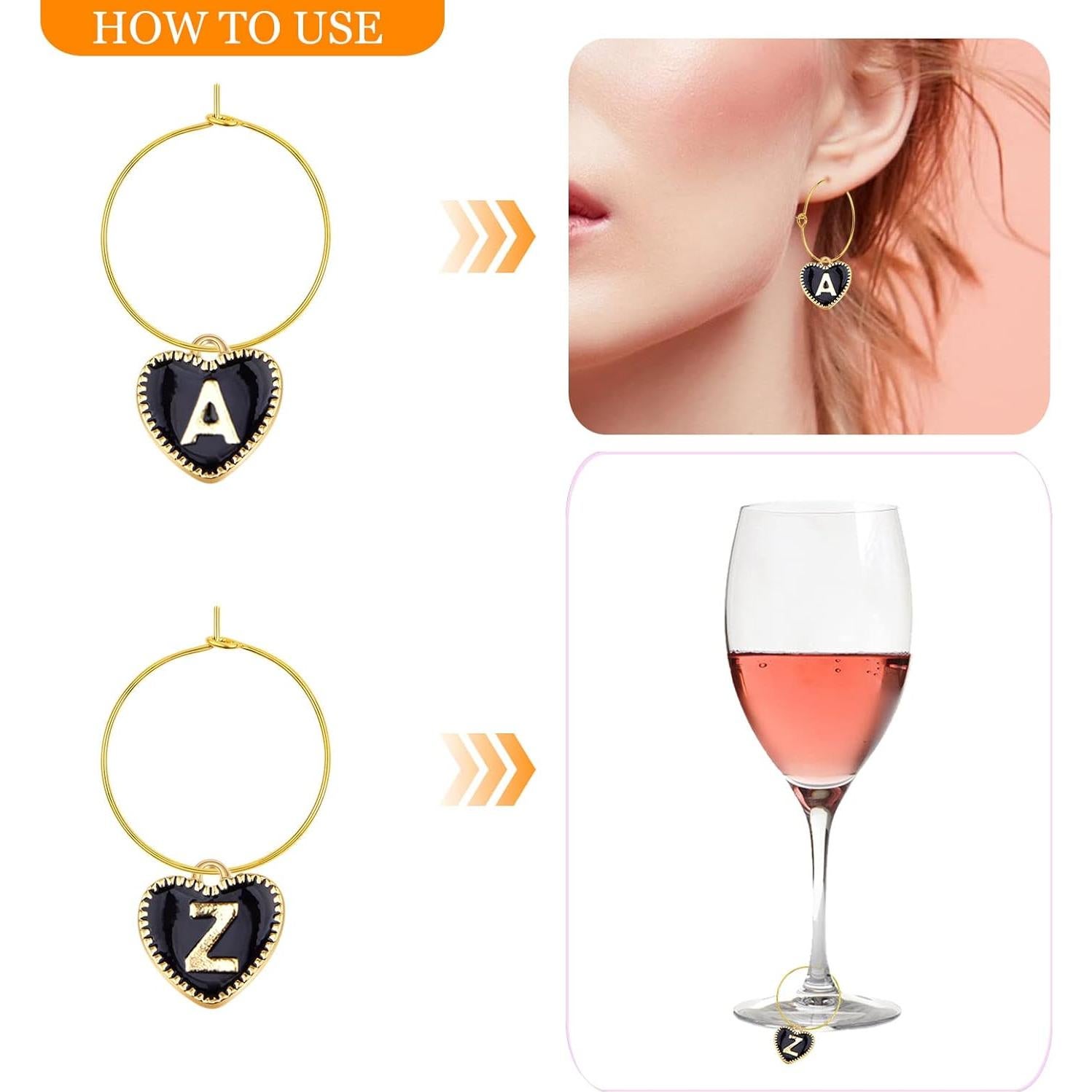 30 Anillos Marcadores para Copas de Vino + 26 Encantos Letras
