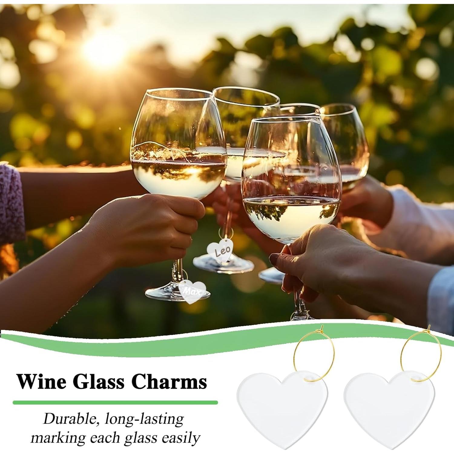 50 Marcadores de Vino Acrílicos Corazón + 2 Bolígrafos Perla