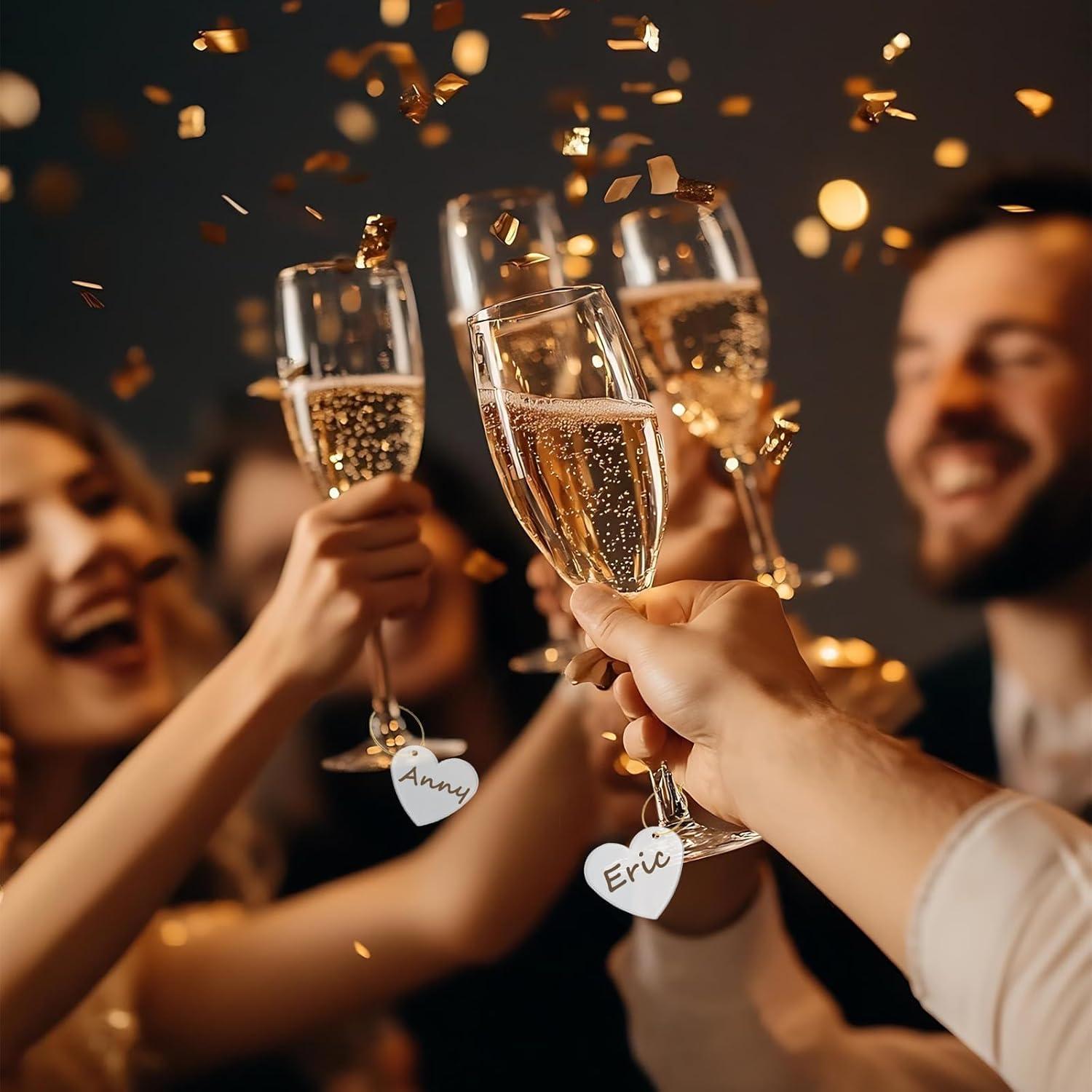 50 Marcadores de Vino Acrílicos Corazón + 2 Bolígrafos Perla