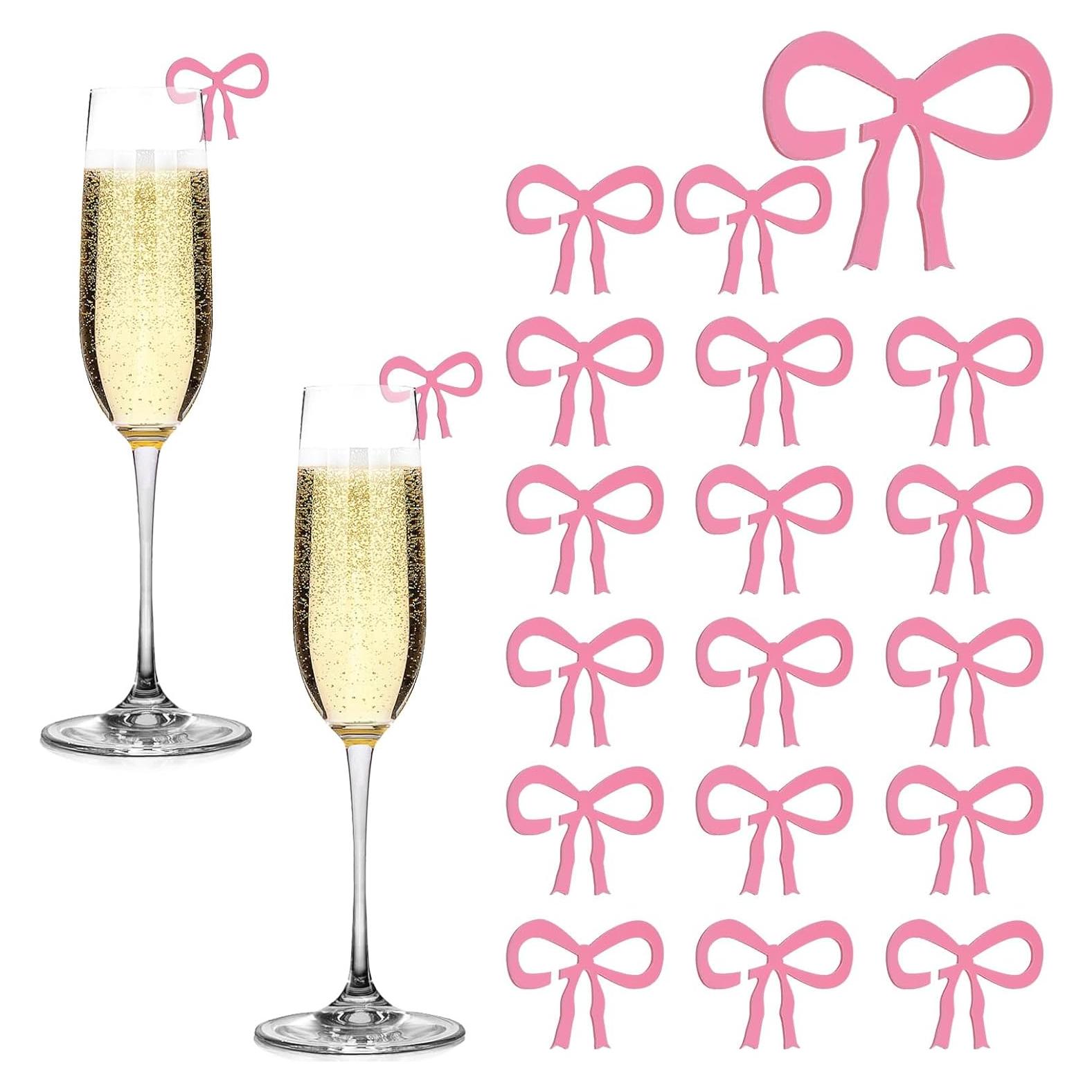 20 Etiquetas de Bebida con Lazo Rosa Ymapinc - Marcadores para Copas