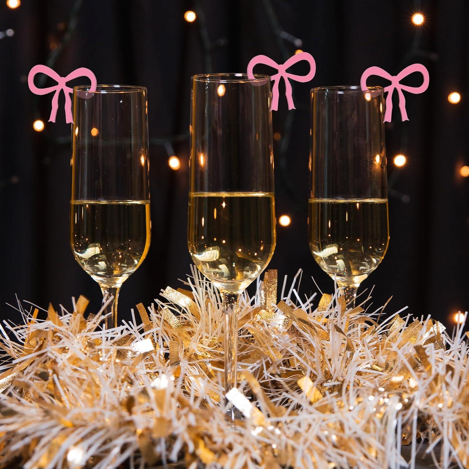 20 Etiquetas de Bebida con Lazo Rosa Ymapinc - Marcadores para Copas