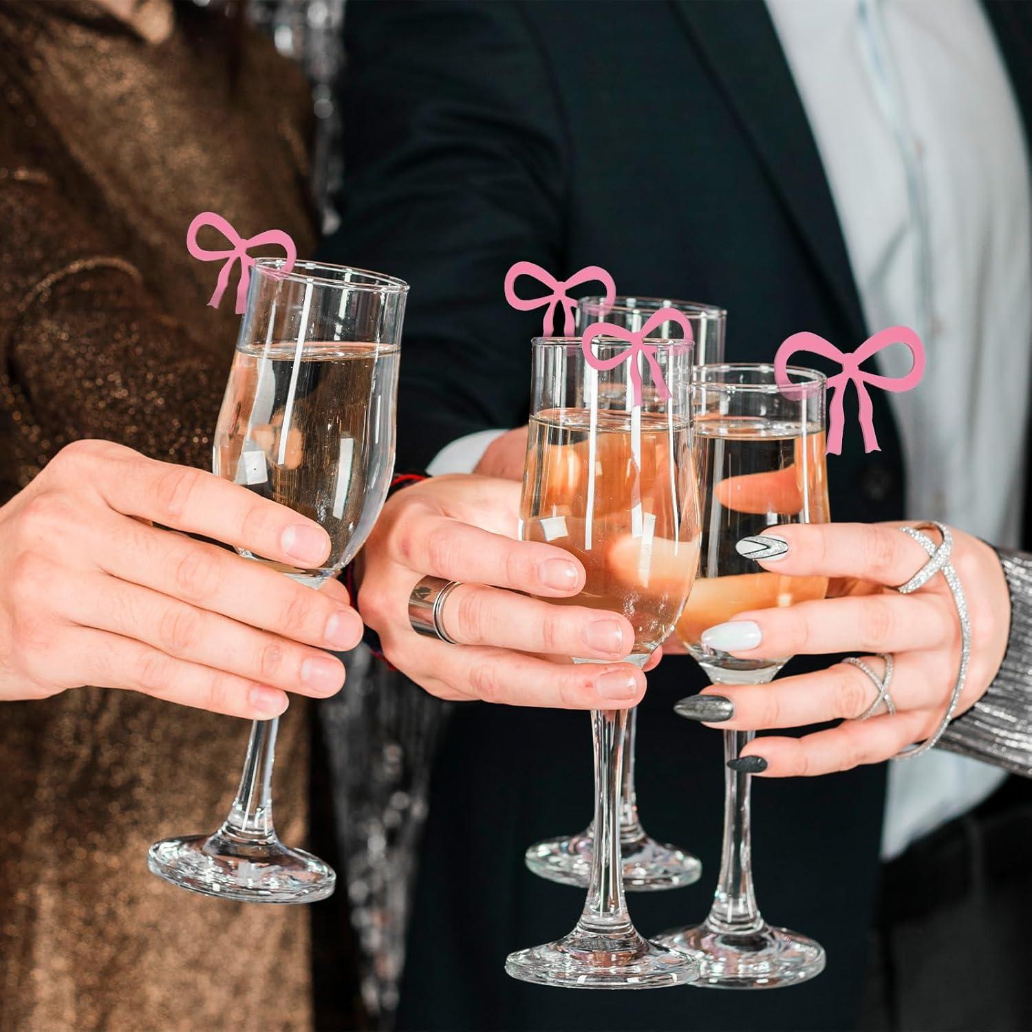 20 Etiquetas de Bebida con Lazo Rosa Ymapinc - Marcadores para Copas