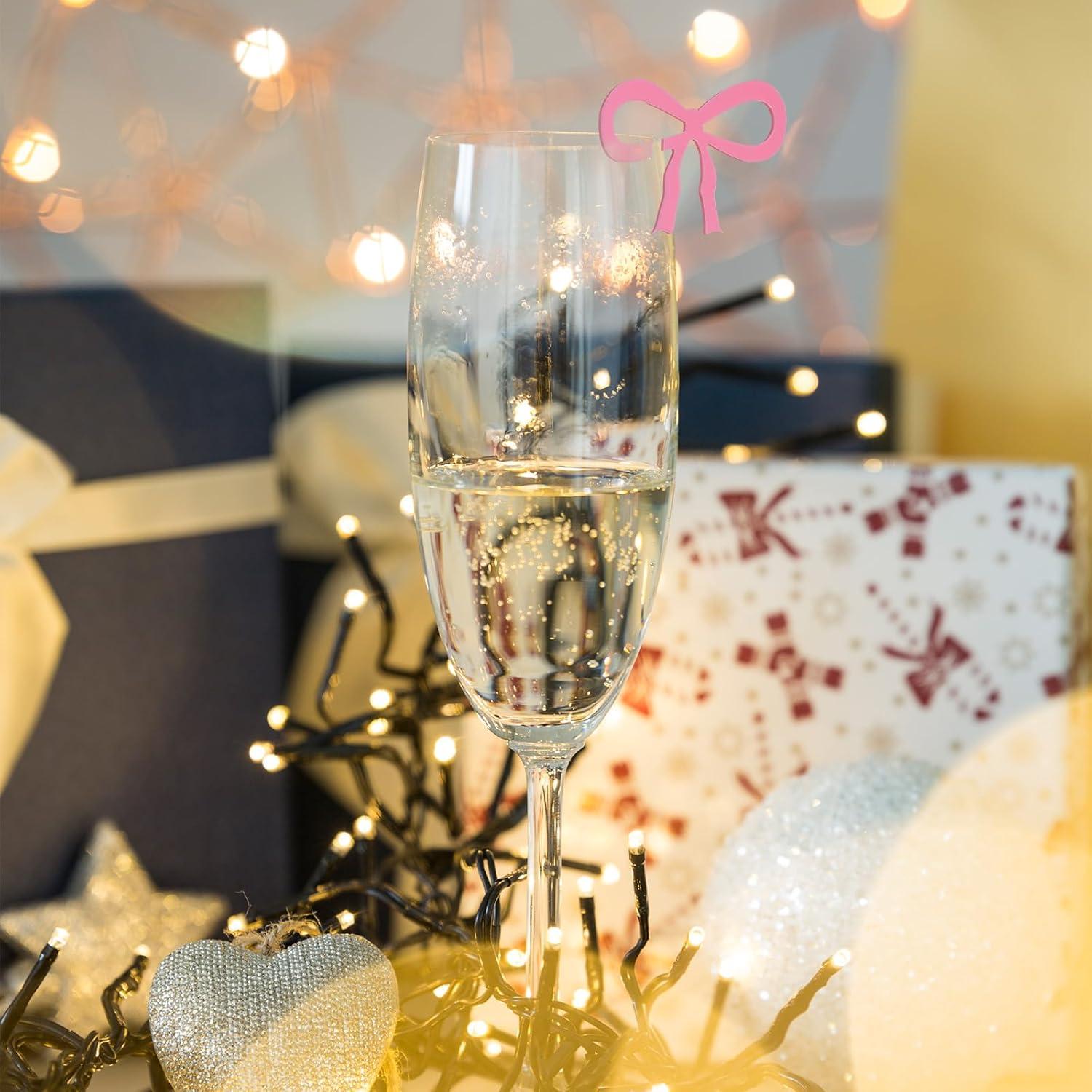 20 Etiquetas de Bebida con Lazo Rosa Ymapinc - Marcadores para Copas