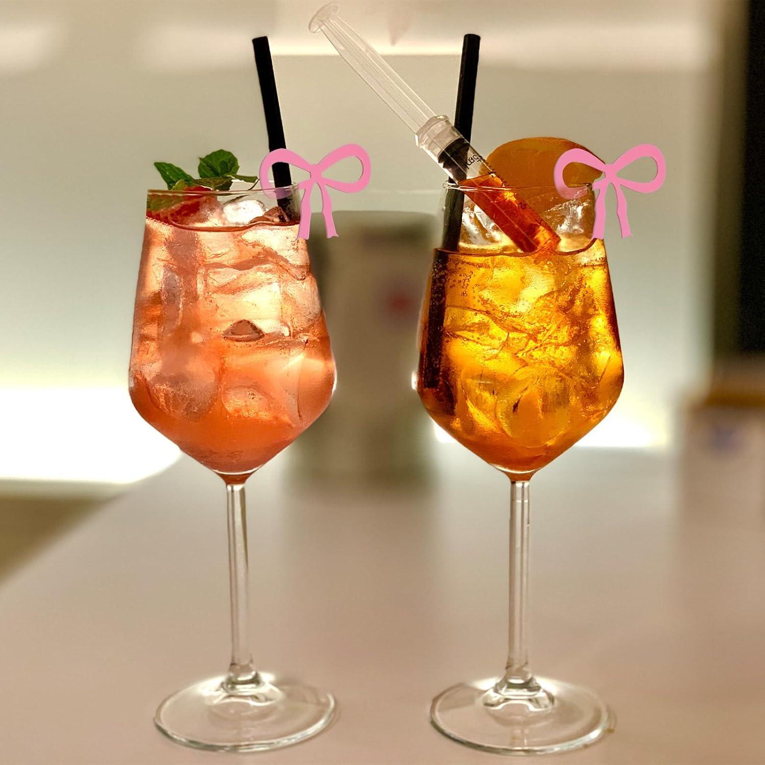 20 Etiquetas de Bebida con Lazo Rosa Ymapinc - Marcadores para Copas