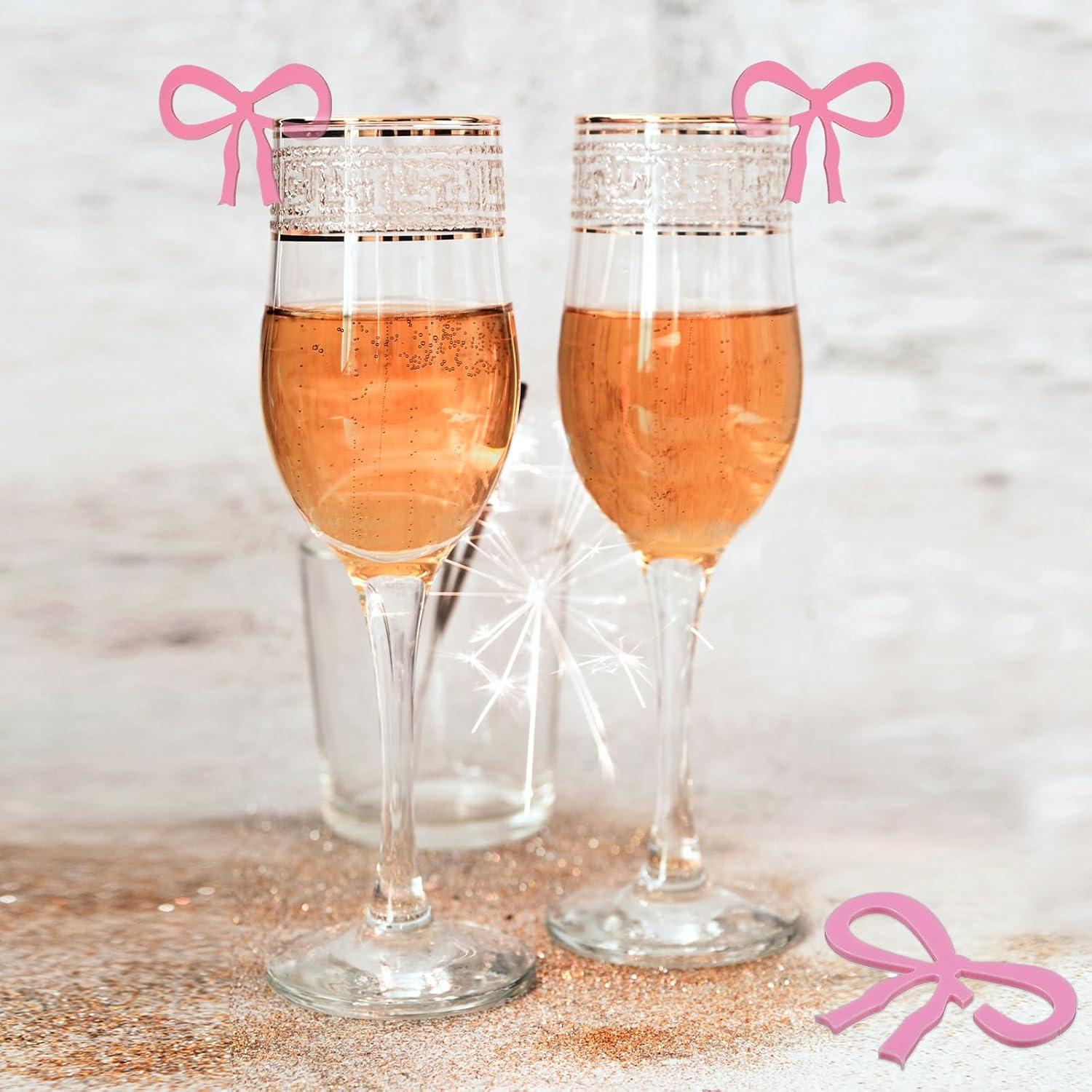 20 Etiquetas de Bebida con Lazo Rosa Ymapinc - Marcadores para Copas