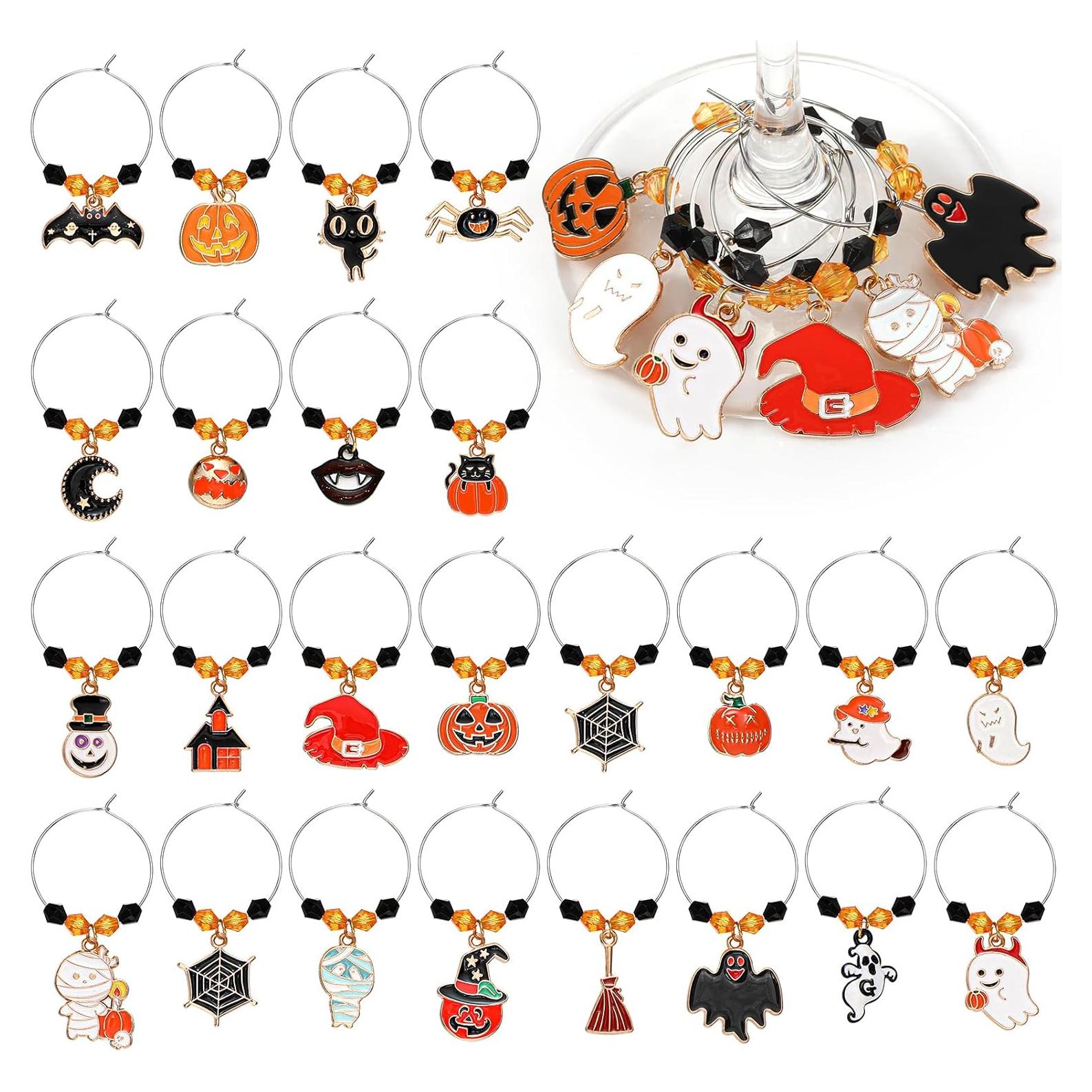 24 Encantos de Vino de Halloween Inbagi - Calabaza, Bruja y Más