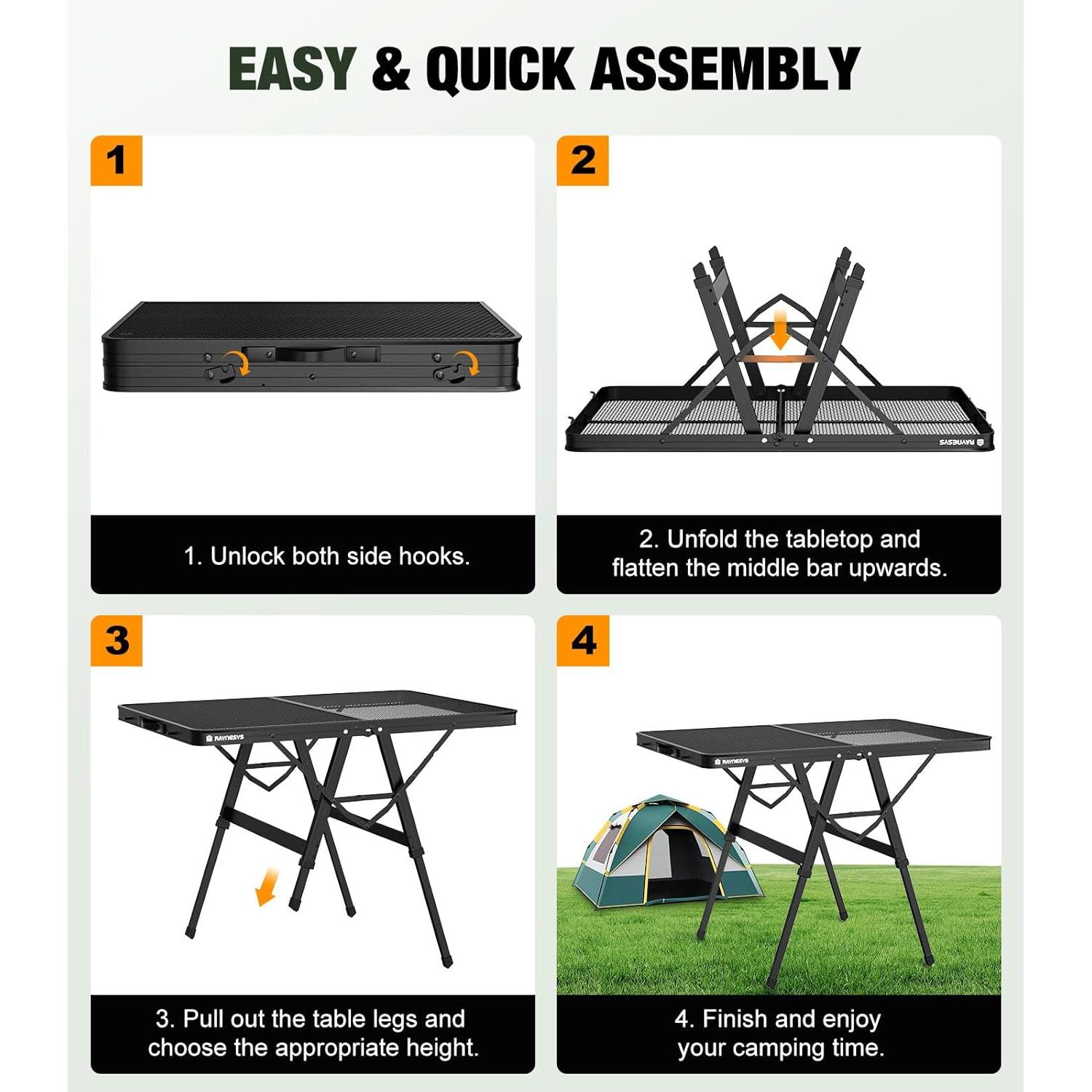Mesa de Parrilla Plegable Raynesys 3ft Ajustable para Exterior