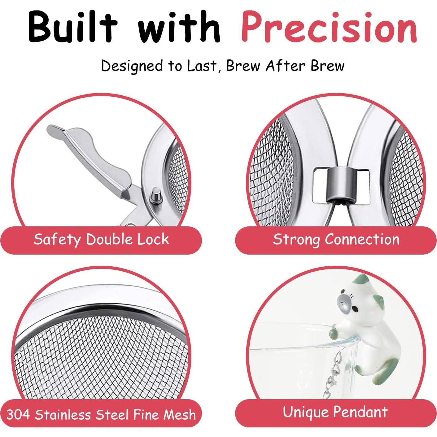 Infusor de Té Gato Calico Lesnorry - Acero Inoxidable, 5.33 cm