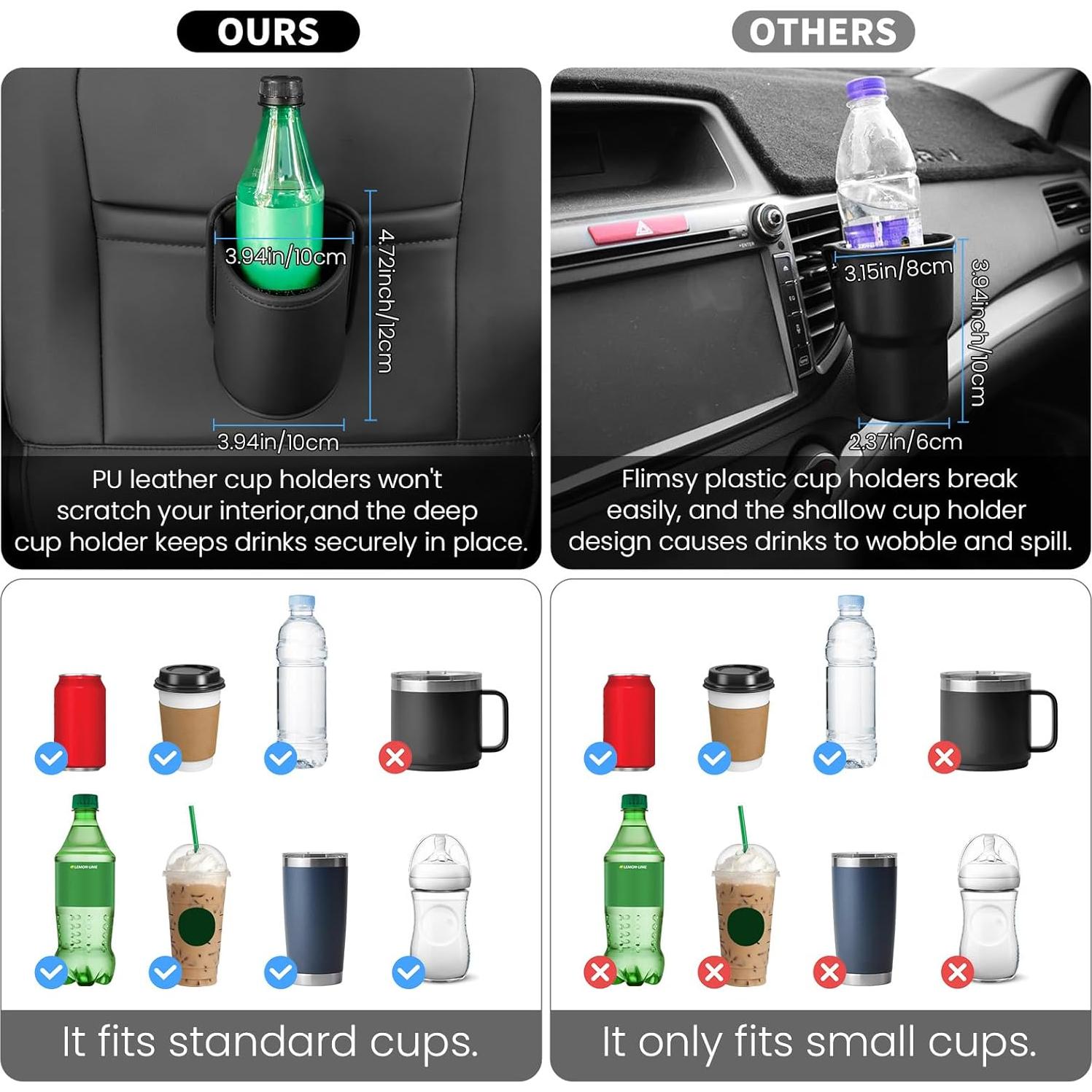 Soportes de Taza para Auto 1797 - Organizador Negro Cuero PU