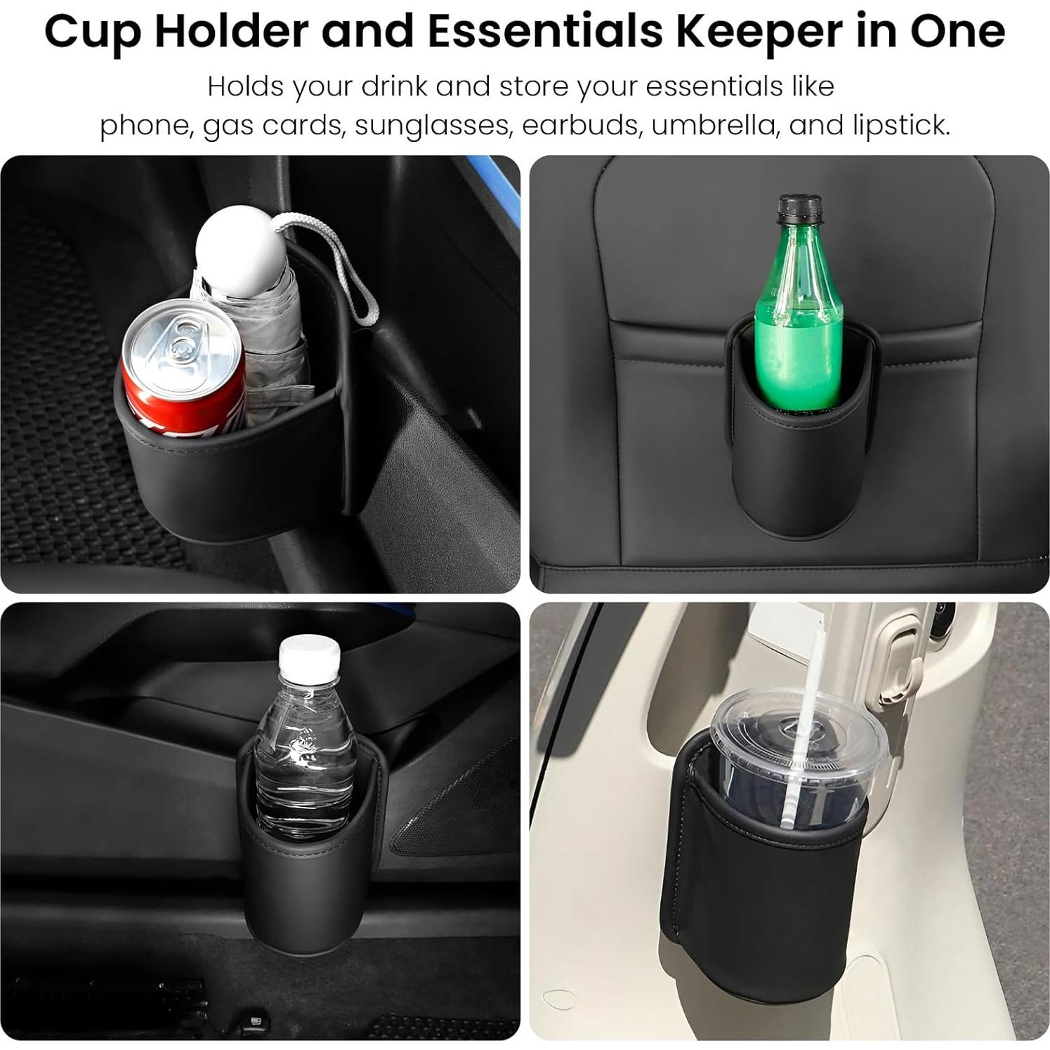 Soportes de Taza para Auto 1797 - Organizador Negro Cuero PU