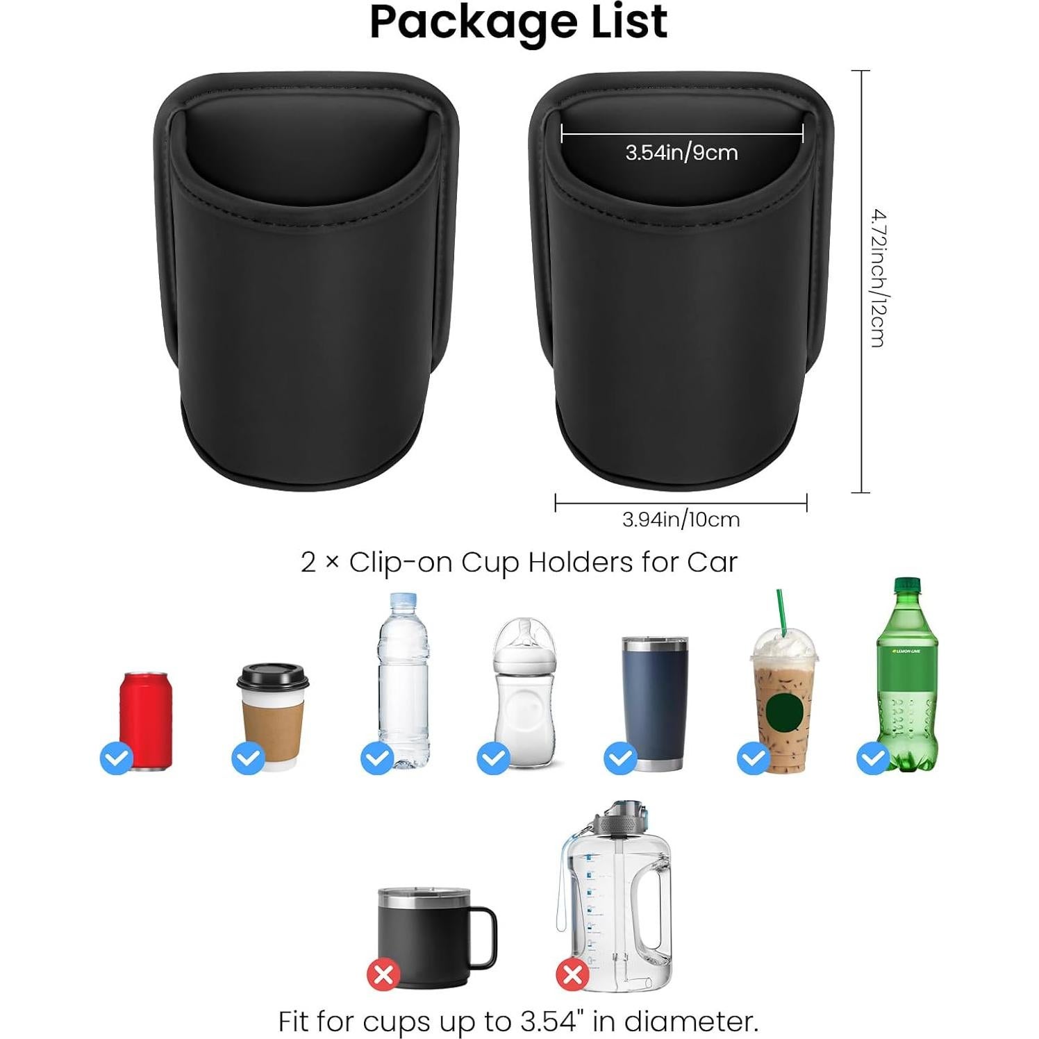 Soportes de Taza para Auto 1797 - Organizador Negro Cuero PU