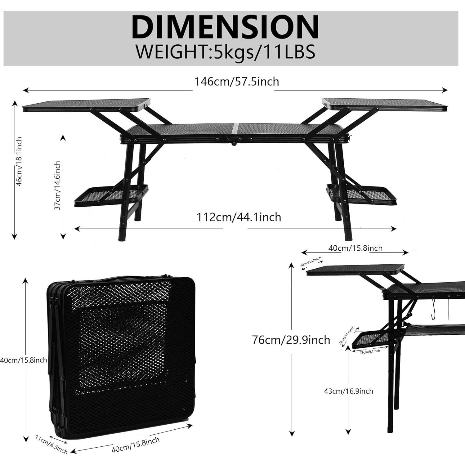Camping Table, Compact Folding Table, Tailgate Grill Table, Outdoor Tables, Camping Tables That Fold Up Lightweight, with 4 Side Tables & Mesh Net for BBQ, Camping