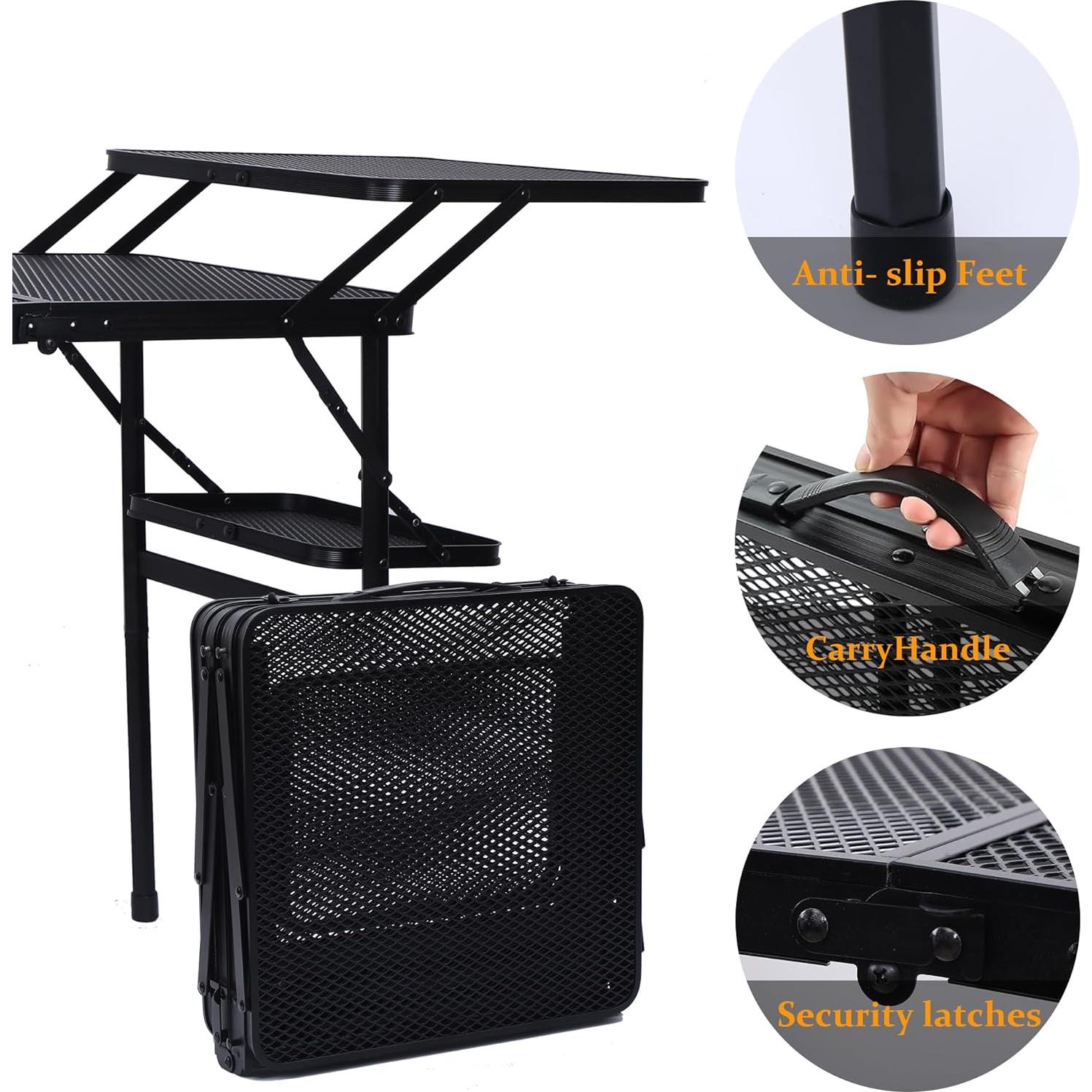 Camping Table, Compact Folding Table, Tailgate Grill Table, Outdoor Tables, Camping Tables That Fold Up Lightweight, with 4 Side Tables & Mesh Net for BBQ, Camping