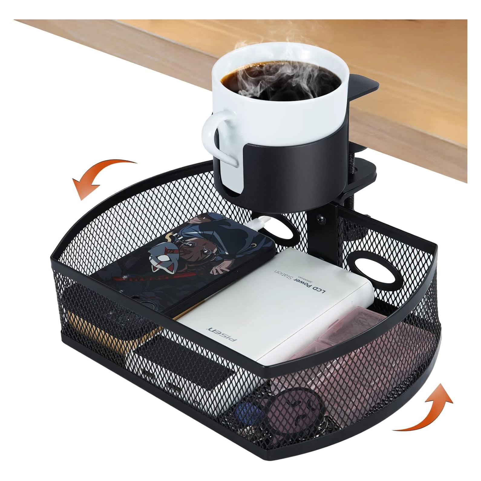 Organizador de Escritorio MASTLU Negro, Soporte para Tazas y Cajón Giratorio 360°