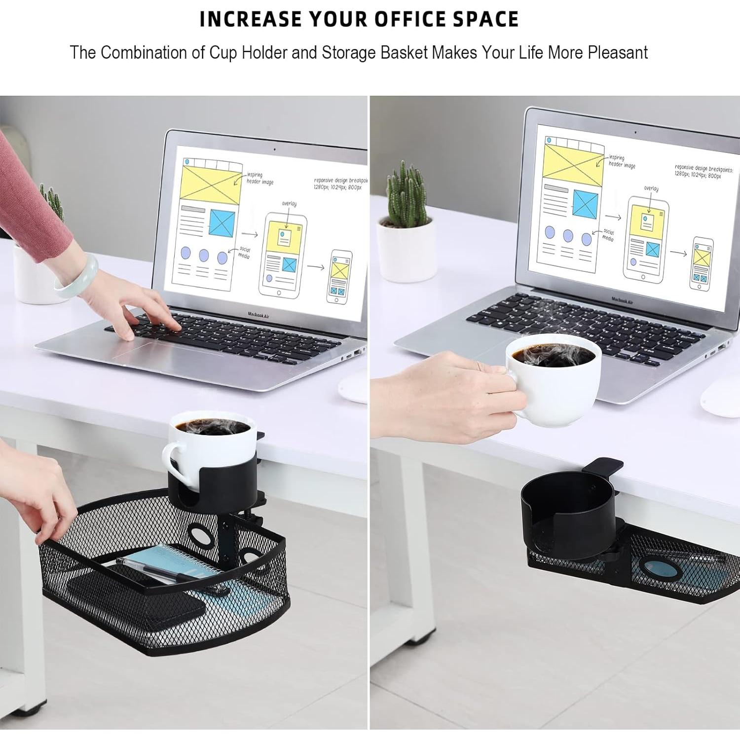 Organizador de Escritorio MASTLU Negro, Soporte para Tazas y Cajón Giratorio 360°